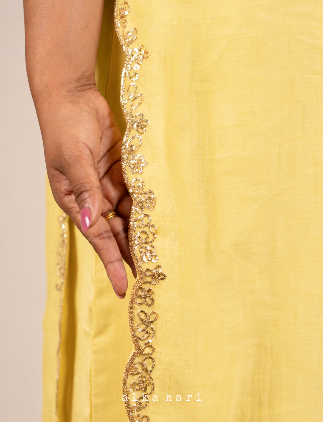 Yellow Mukaish Embroidered Chanderi Silk Kurta