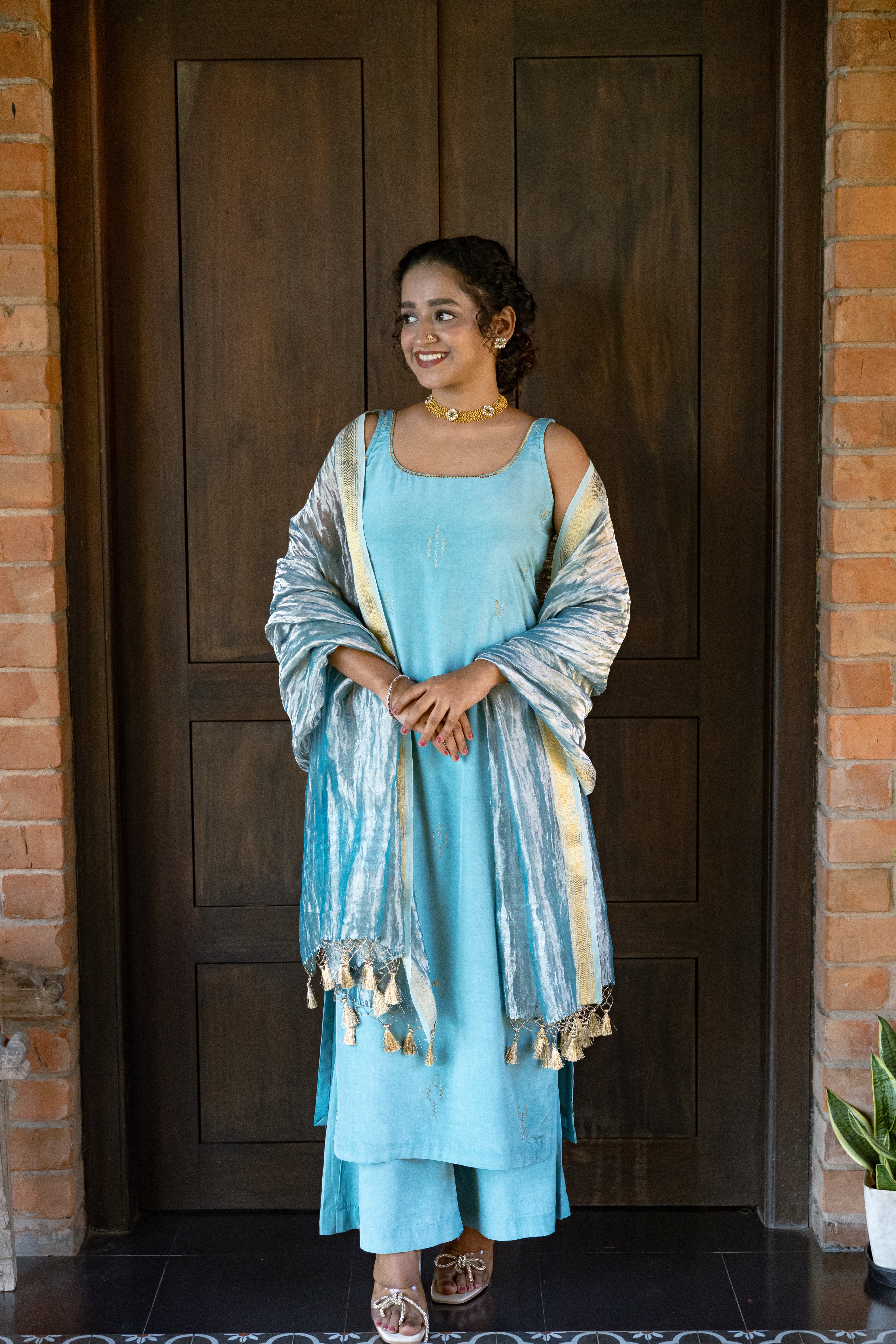 Powder Blue Embroidered Kurta