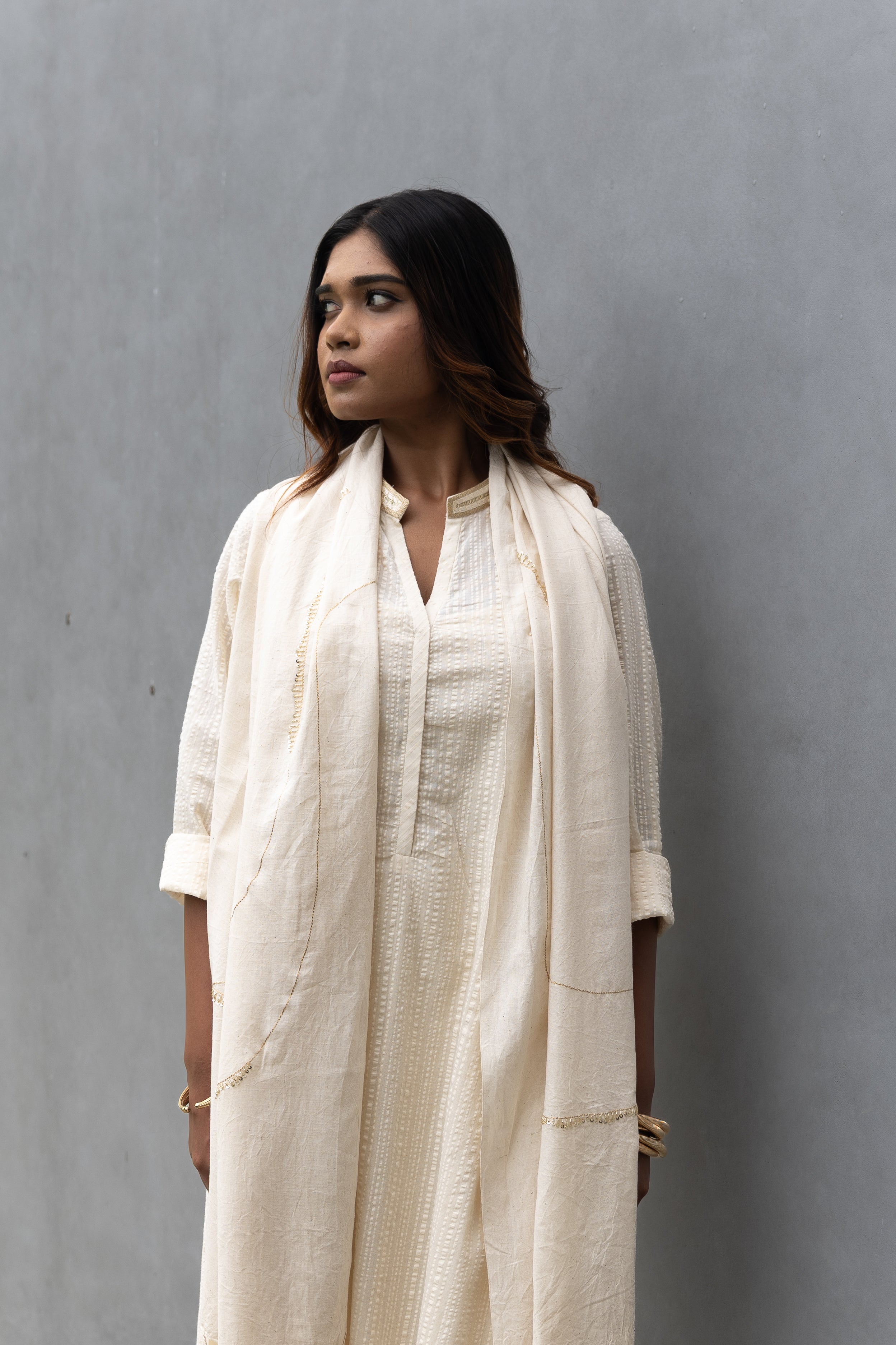 Off White Collared Seersucker Kurta