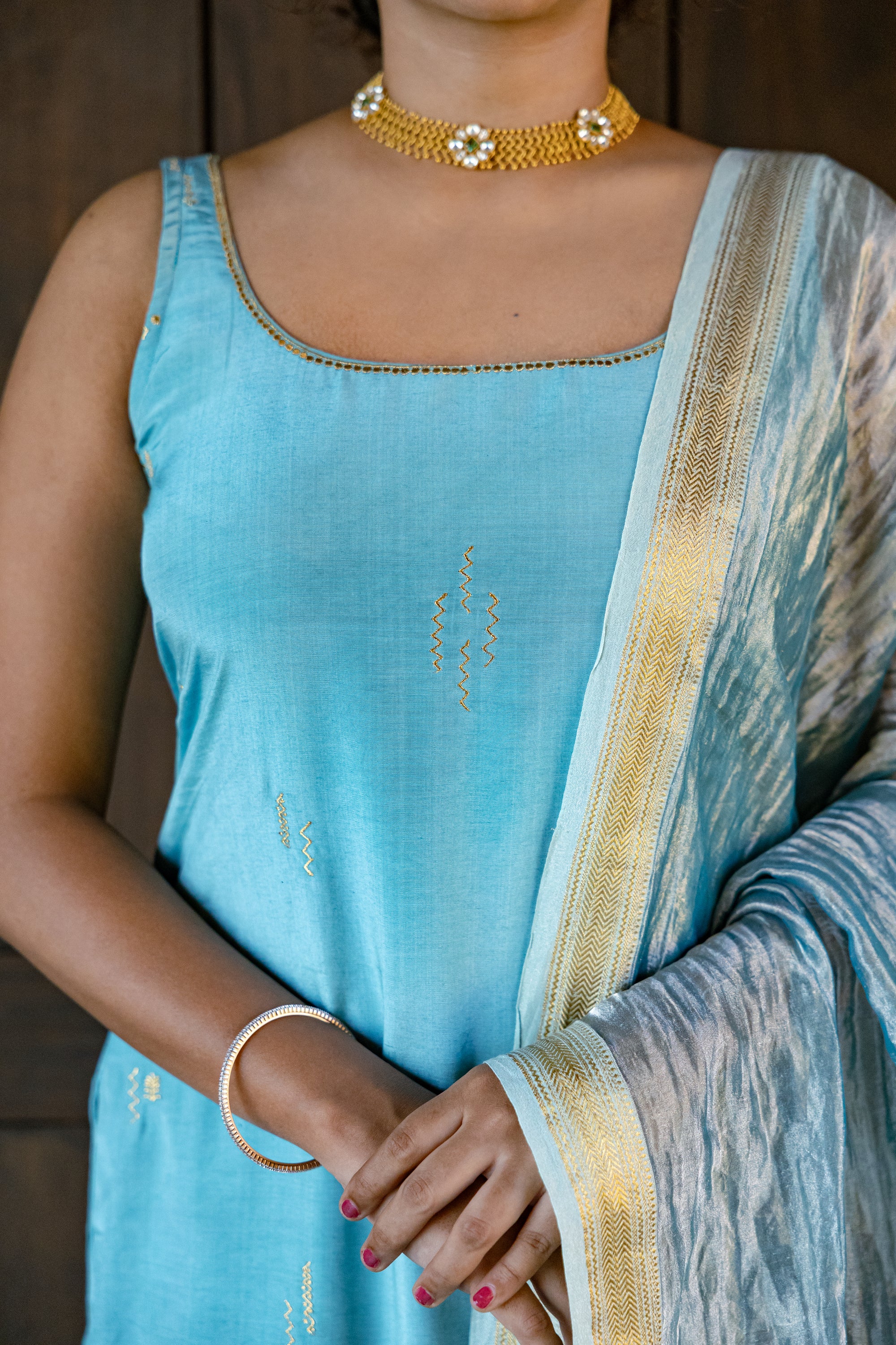 Powder Blue Embroidered Kurta