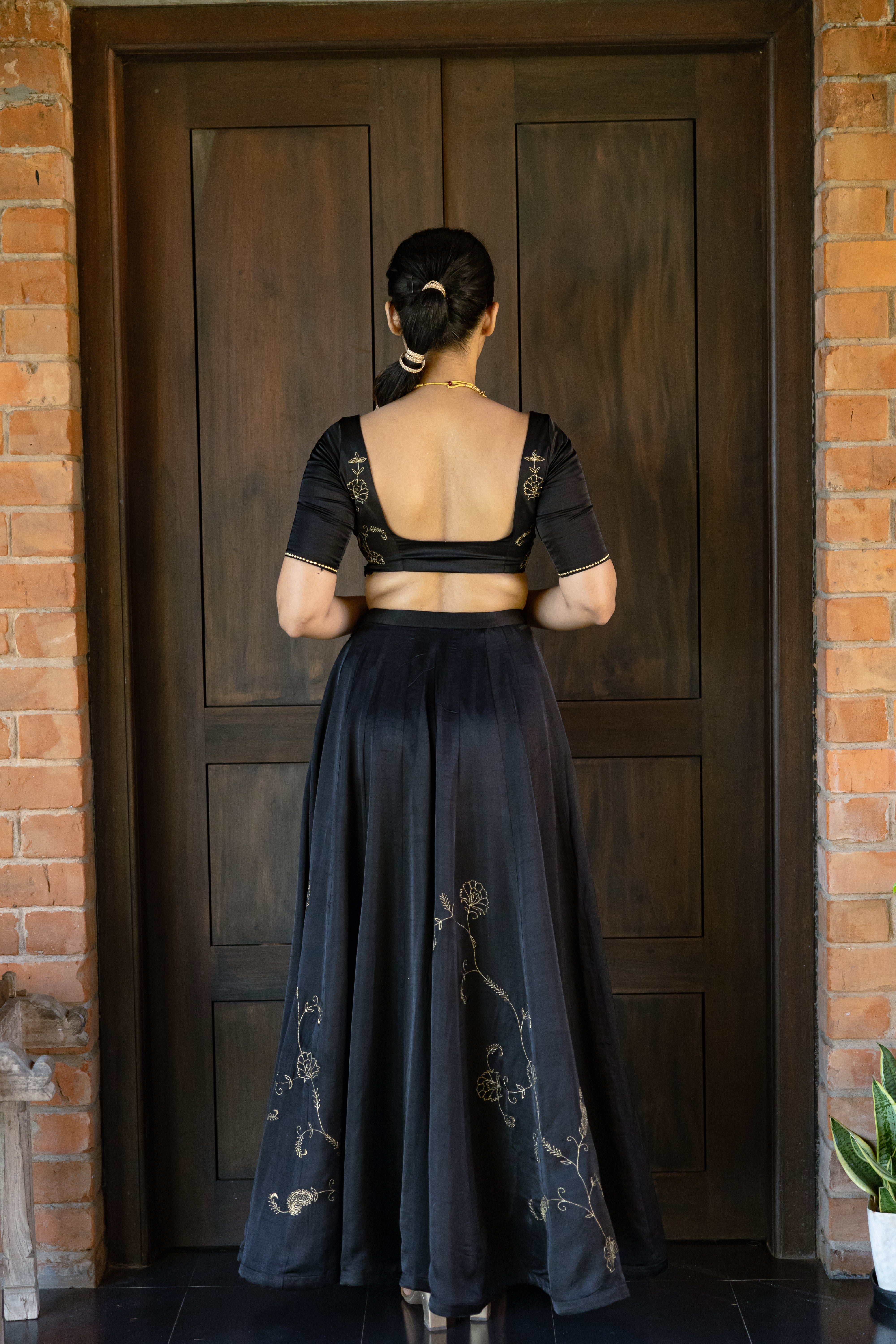 Black and Gold Embroidered Lehenga Set