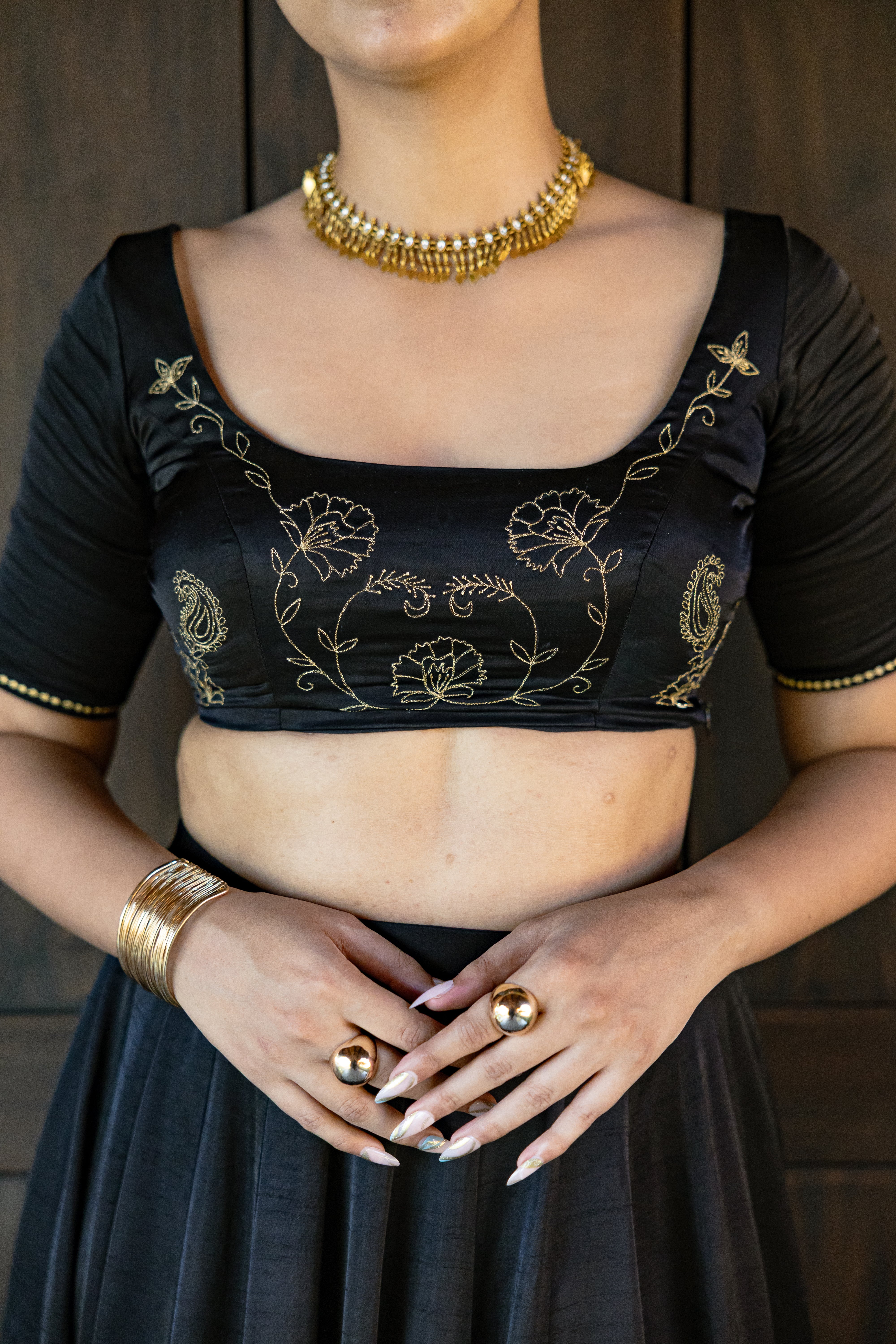 Black and Gold Embroidered Lehenga Set