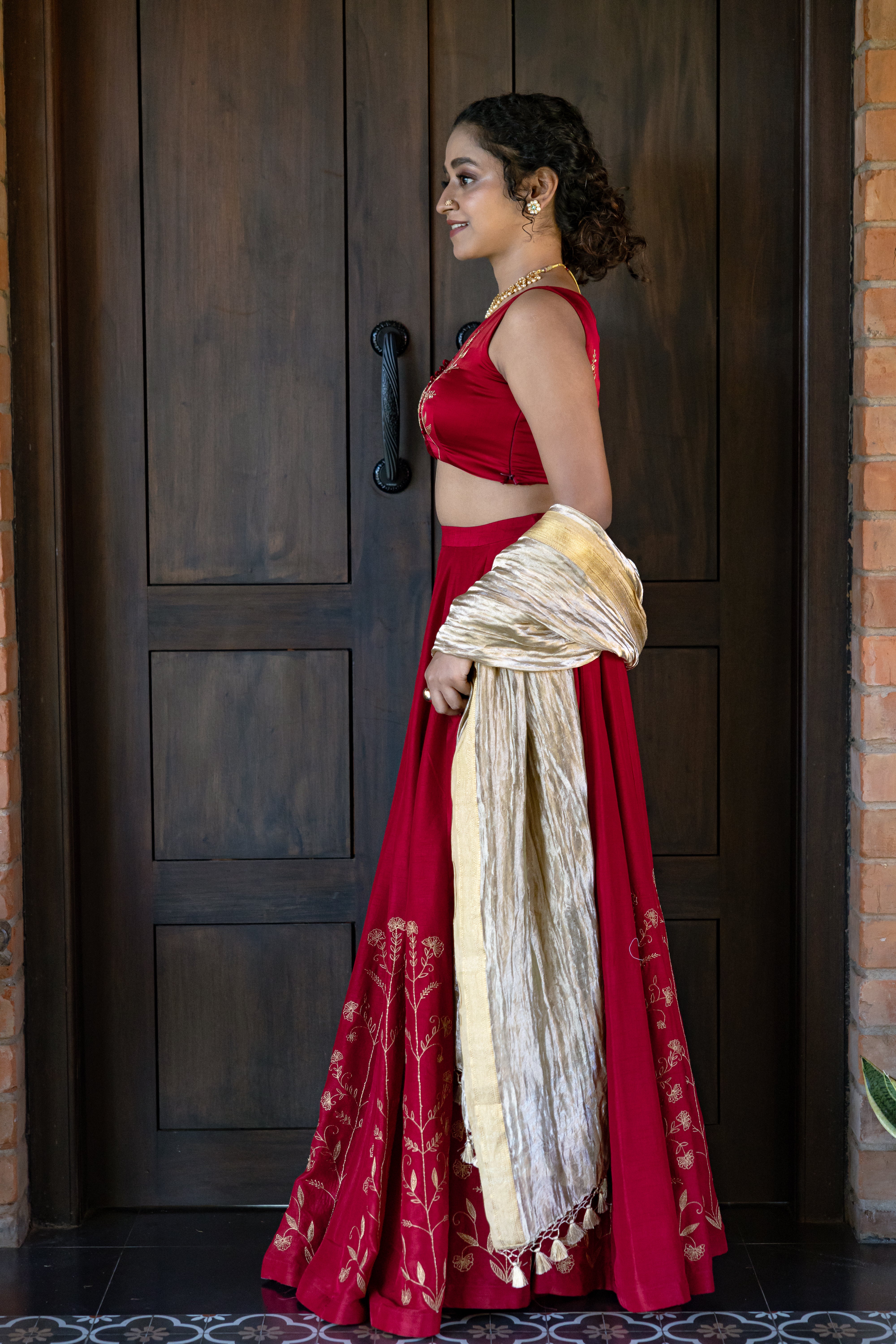 Red and Gold Embroidered Lehenga