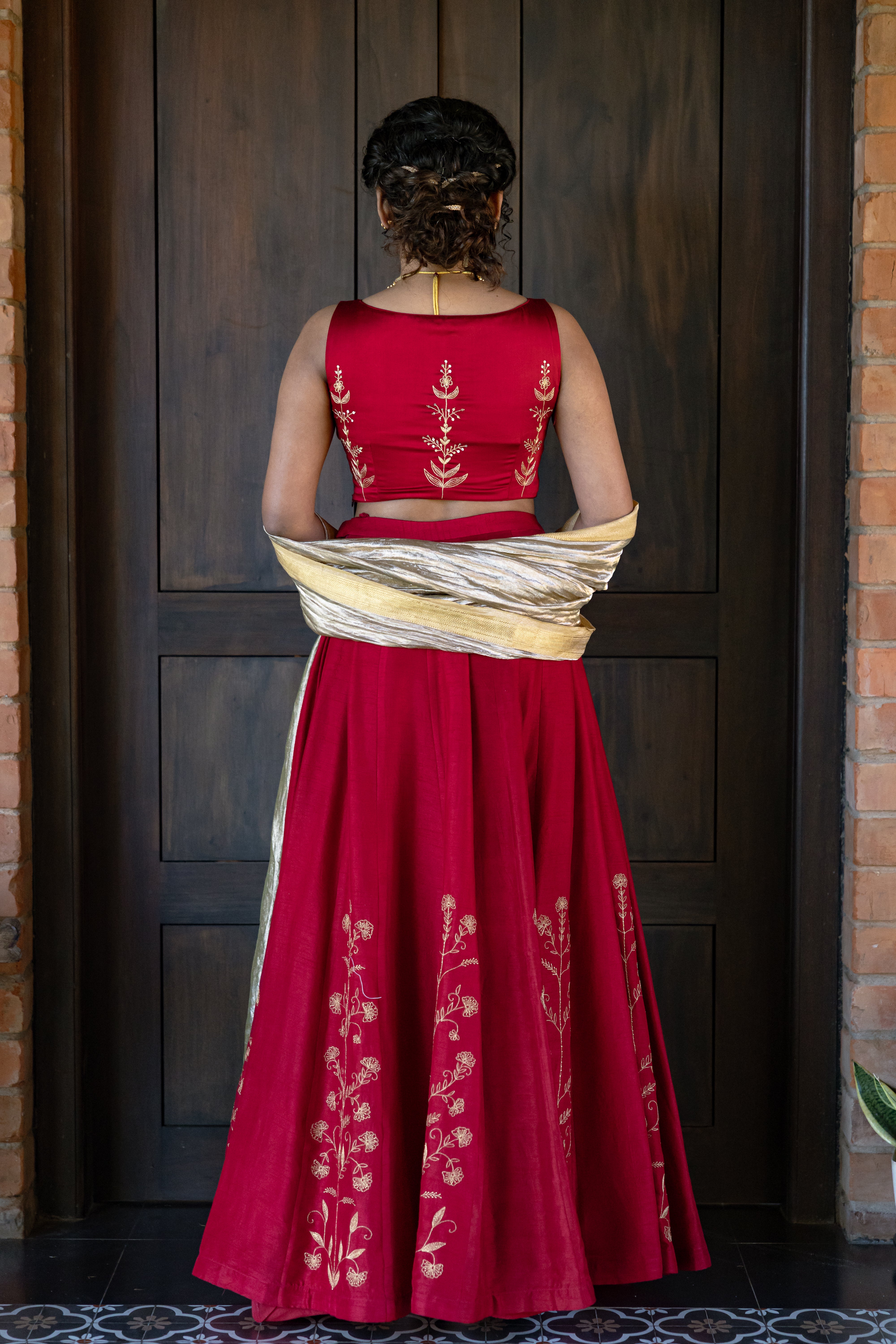 Red and Gold Embroidered Lehenga