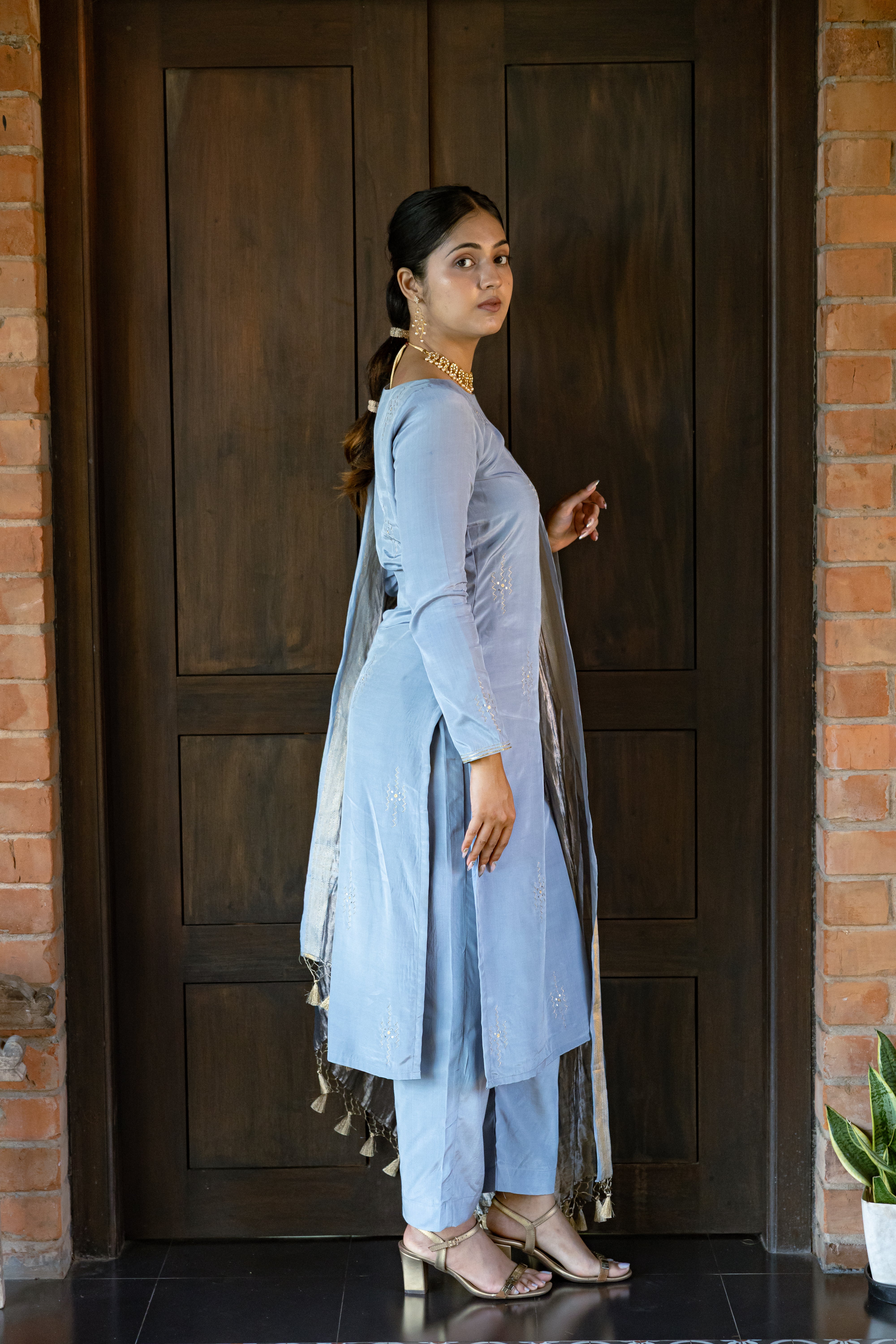 Light Grey Embroidered Kurta