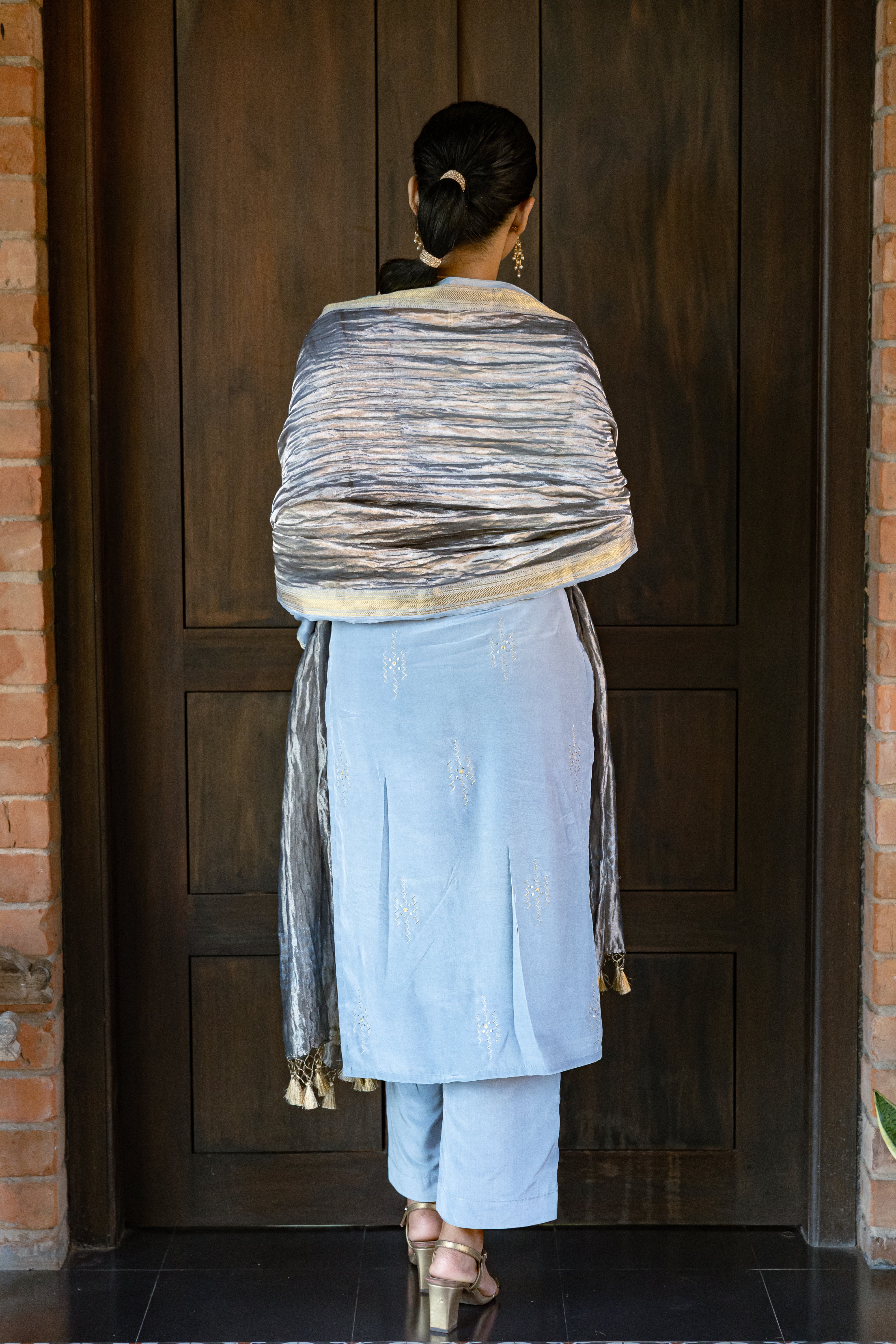 Light Grey Embroidered Kurta