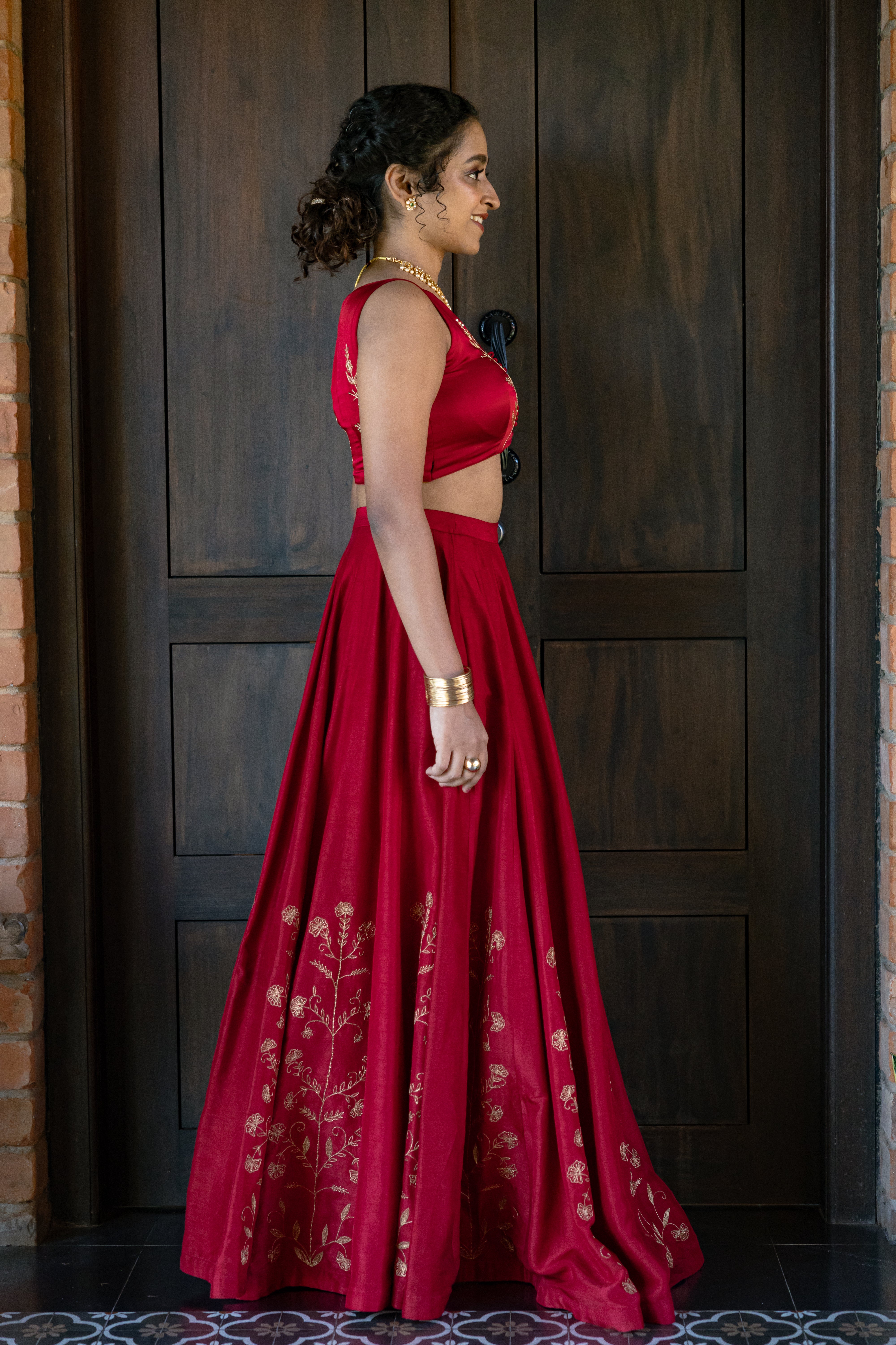 Red and Gold Embroidered Lehenga