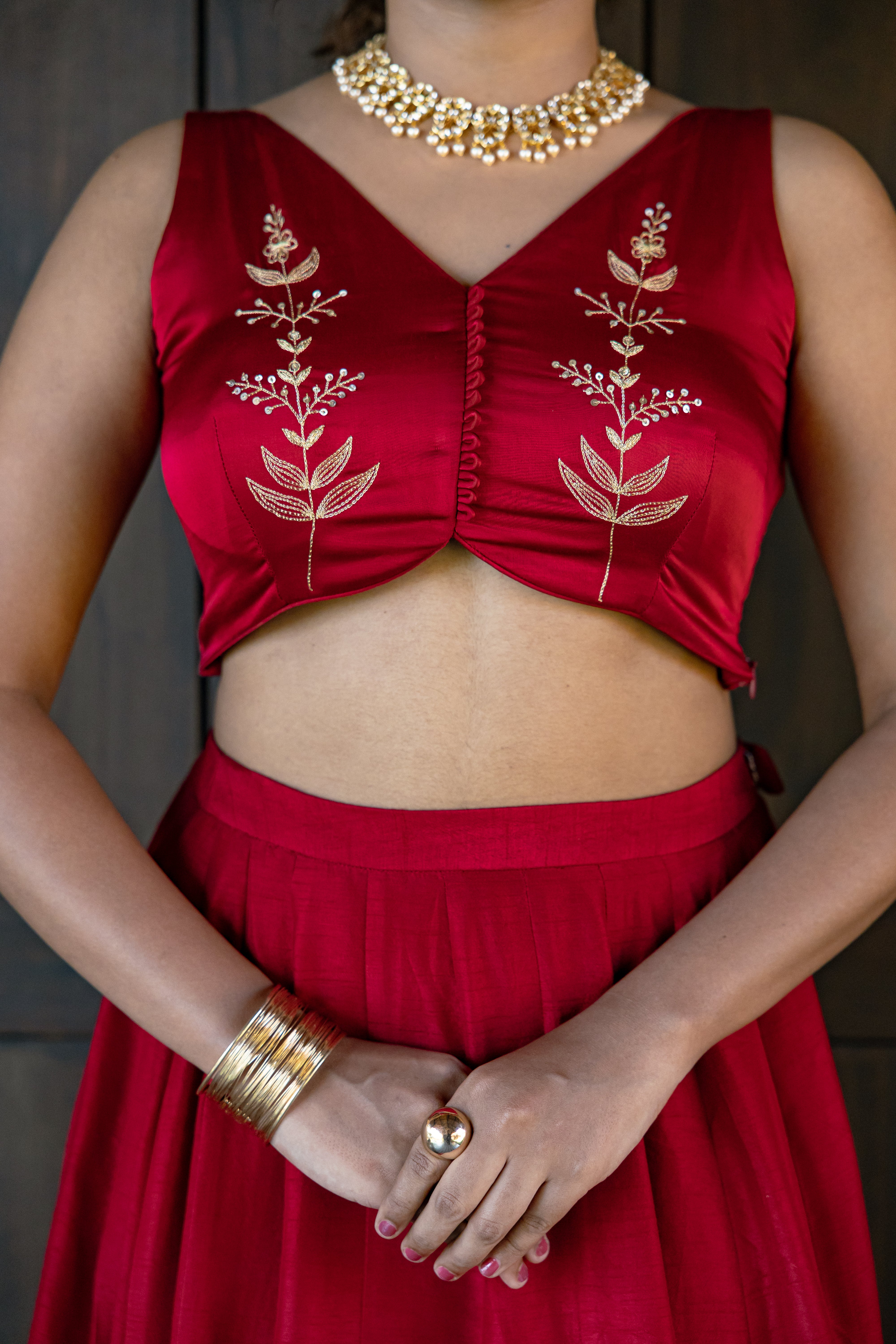 Red and Gold Embroidered Lehenga