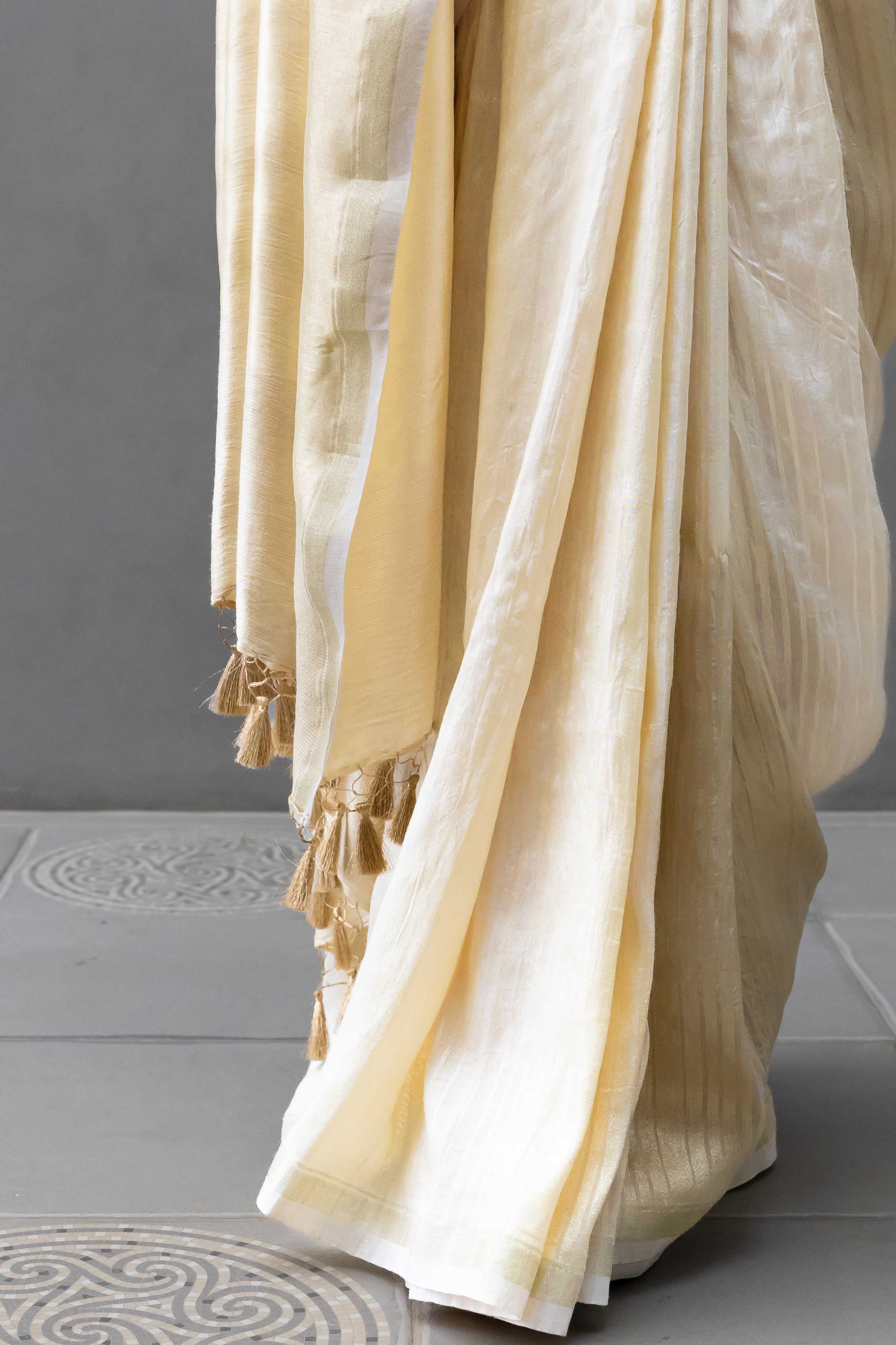 Beige Stripes Silk Saree