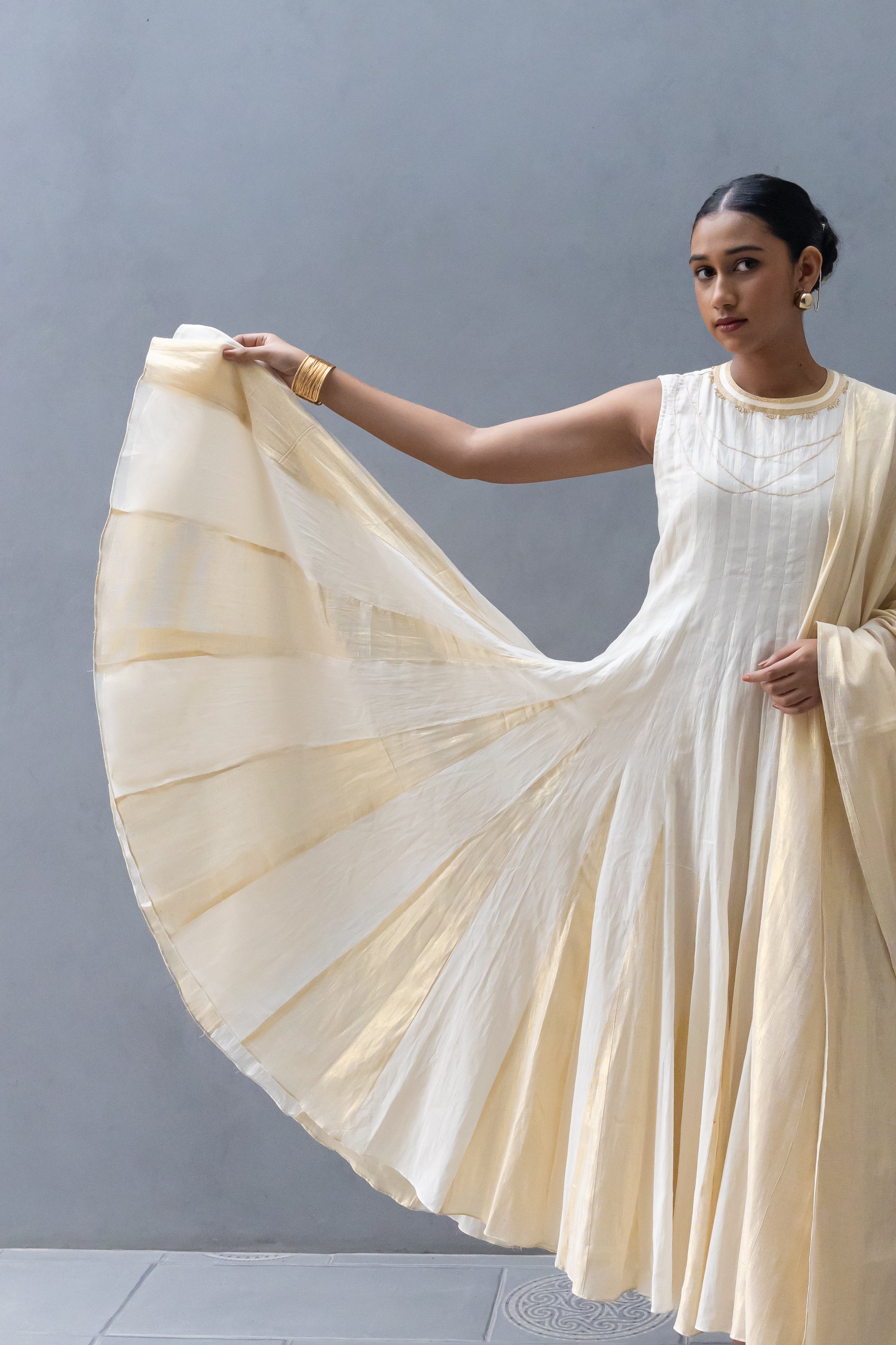 Panelled Anarkali with Godet Flare and Closed Neckline