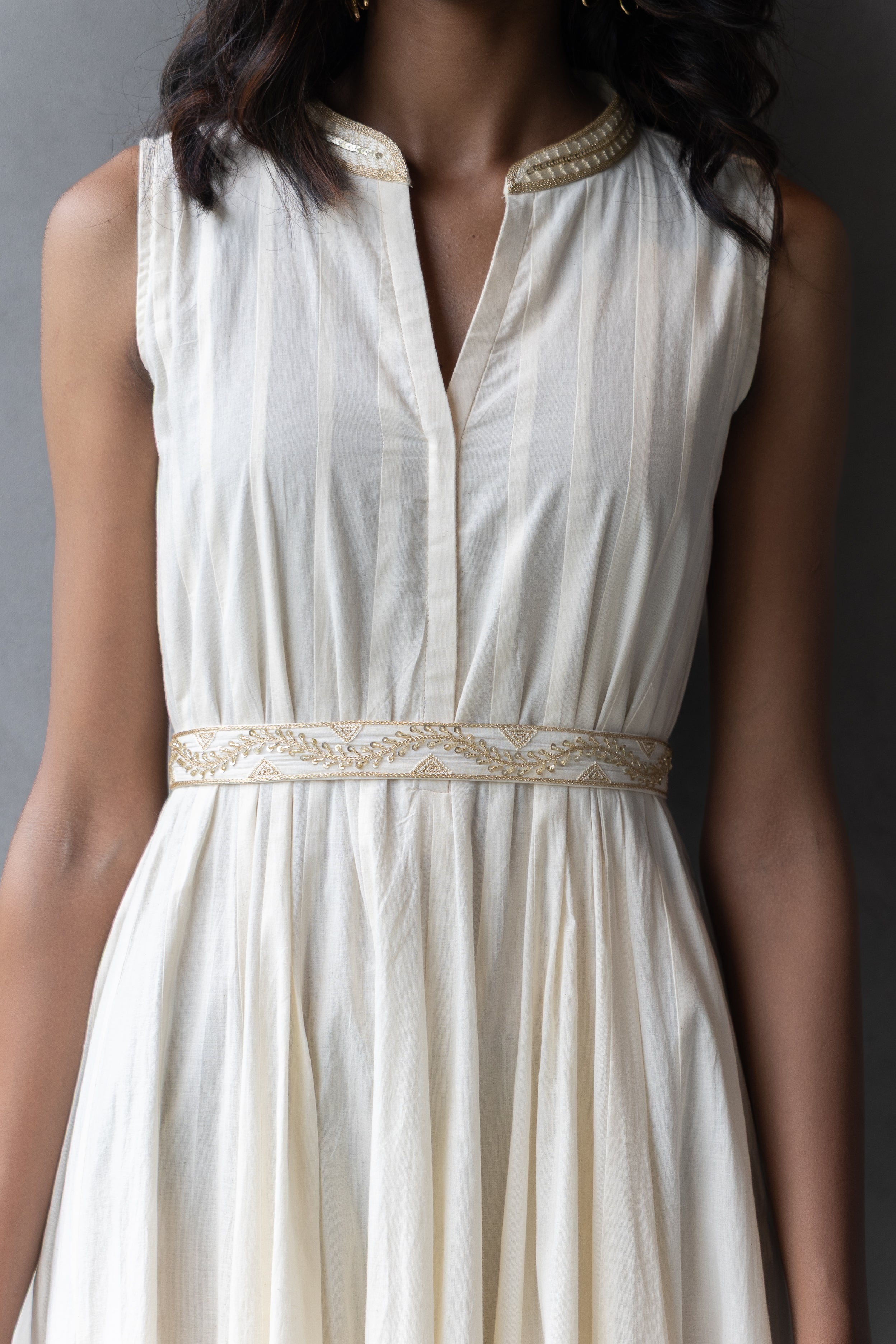 Panelled Dress with Embroidered Belt