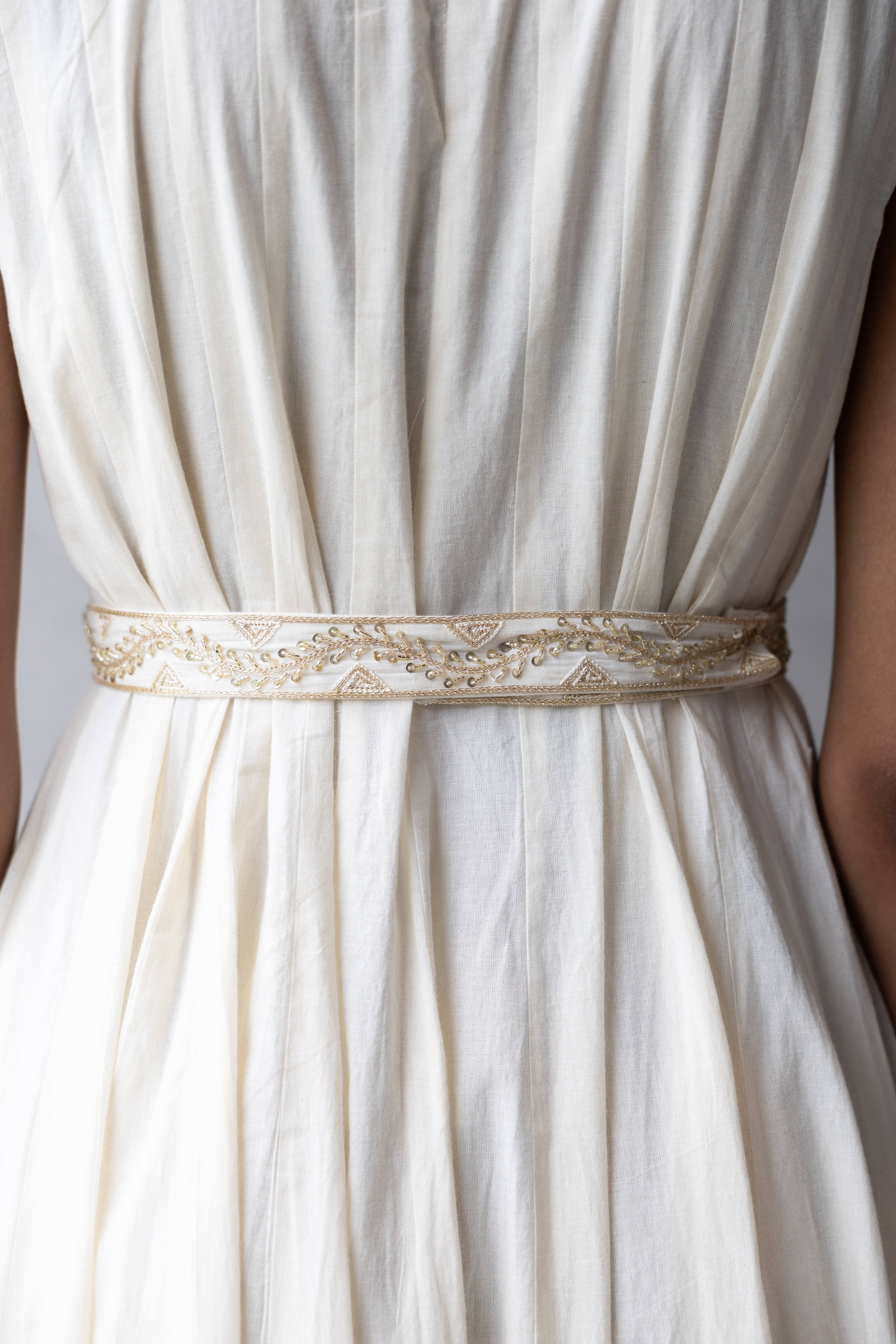 Panelled Dress with Embroidered Belt