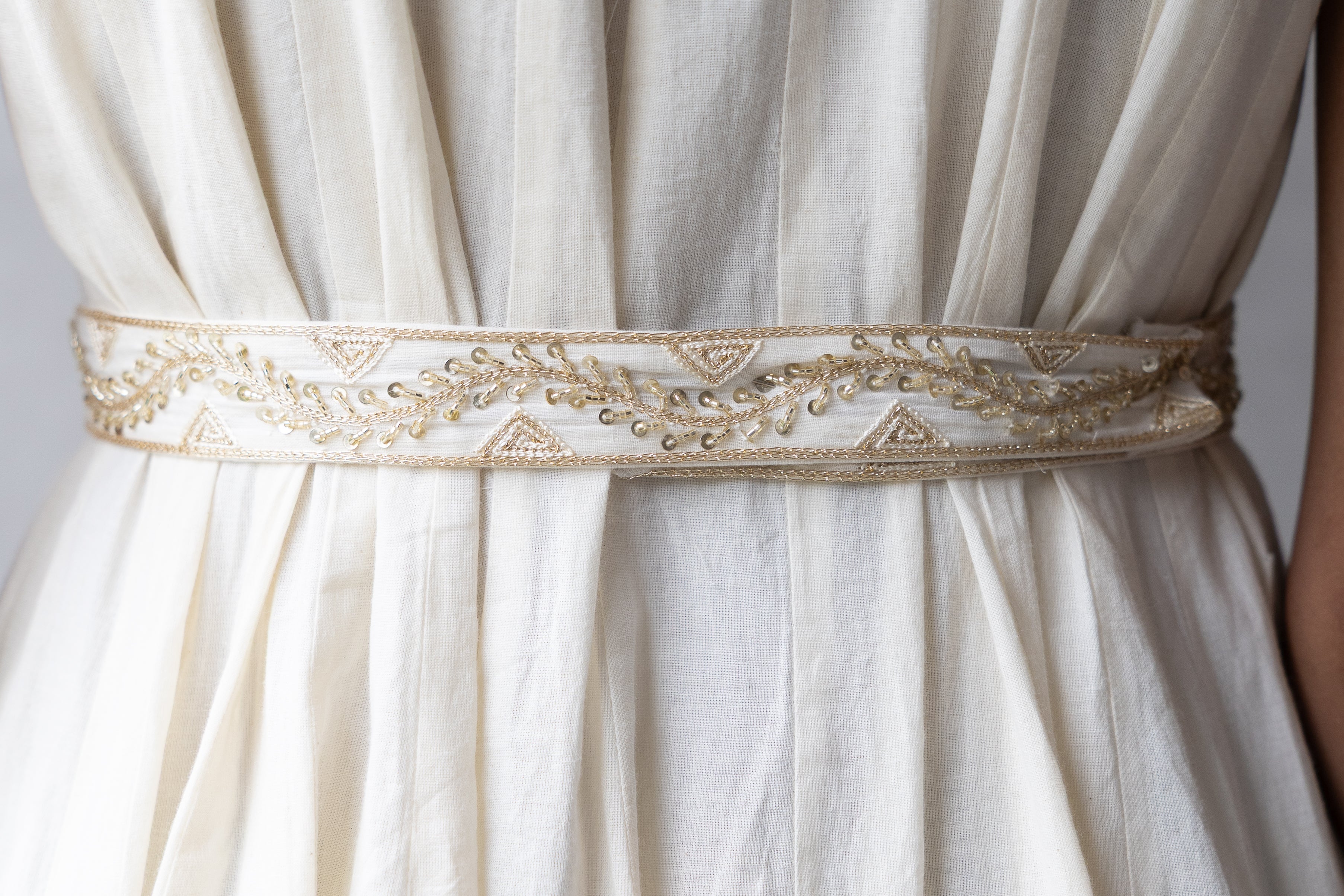 Panelled Dress with Embroidered Belt