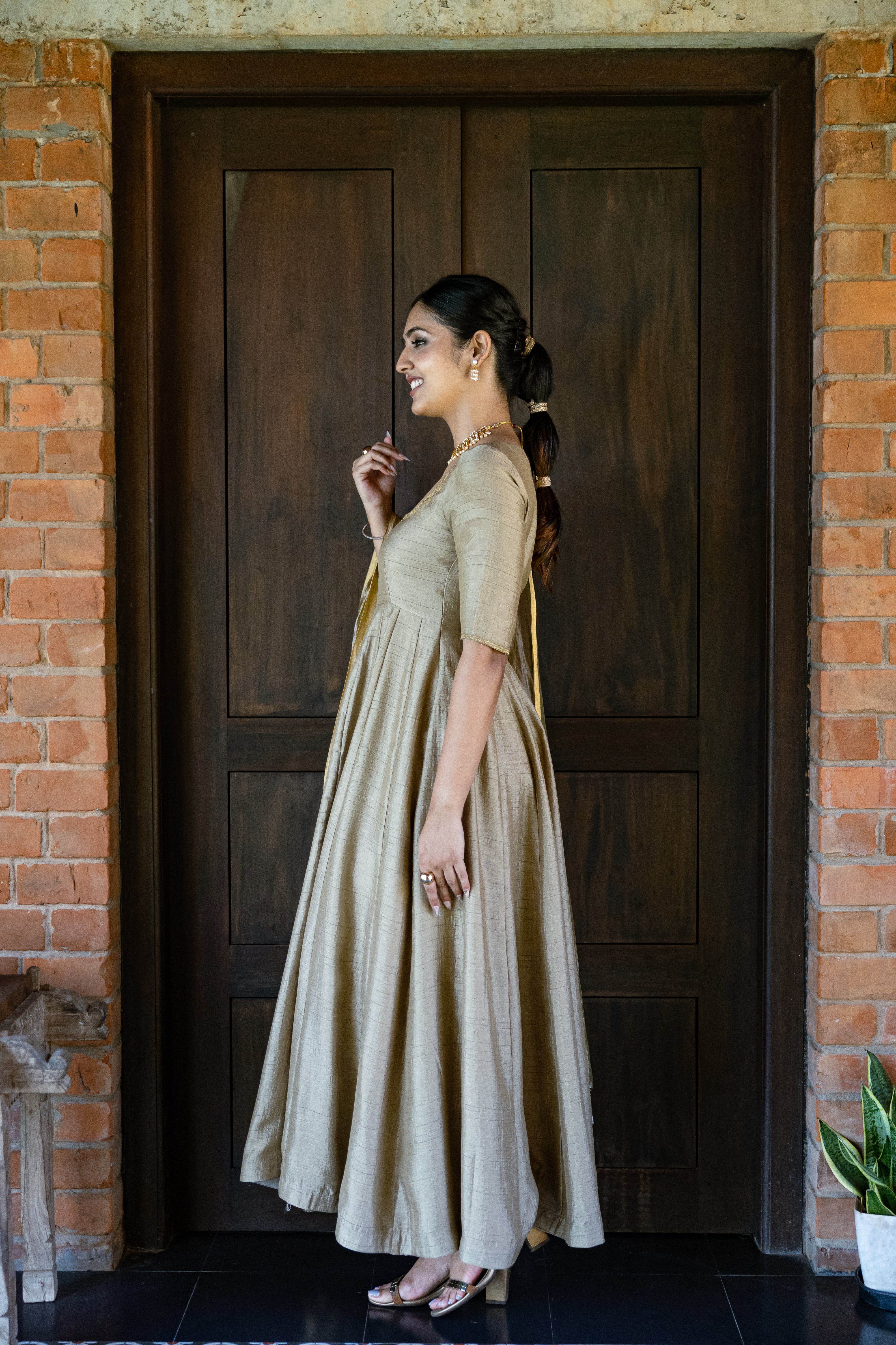 Bronze Emrbroidered Anarkali