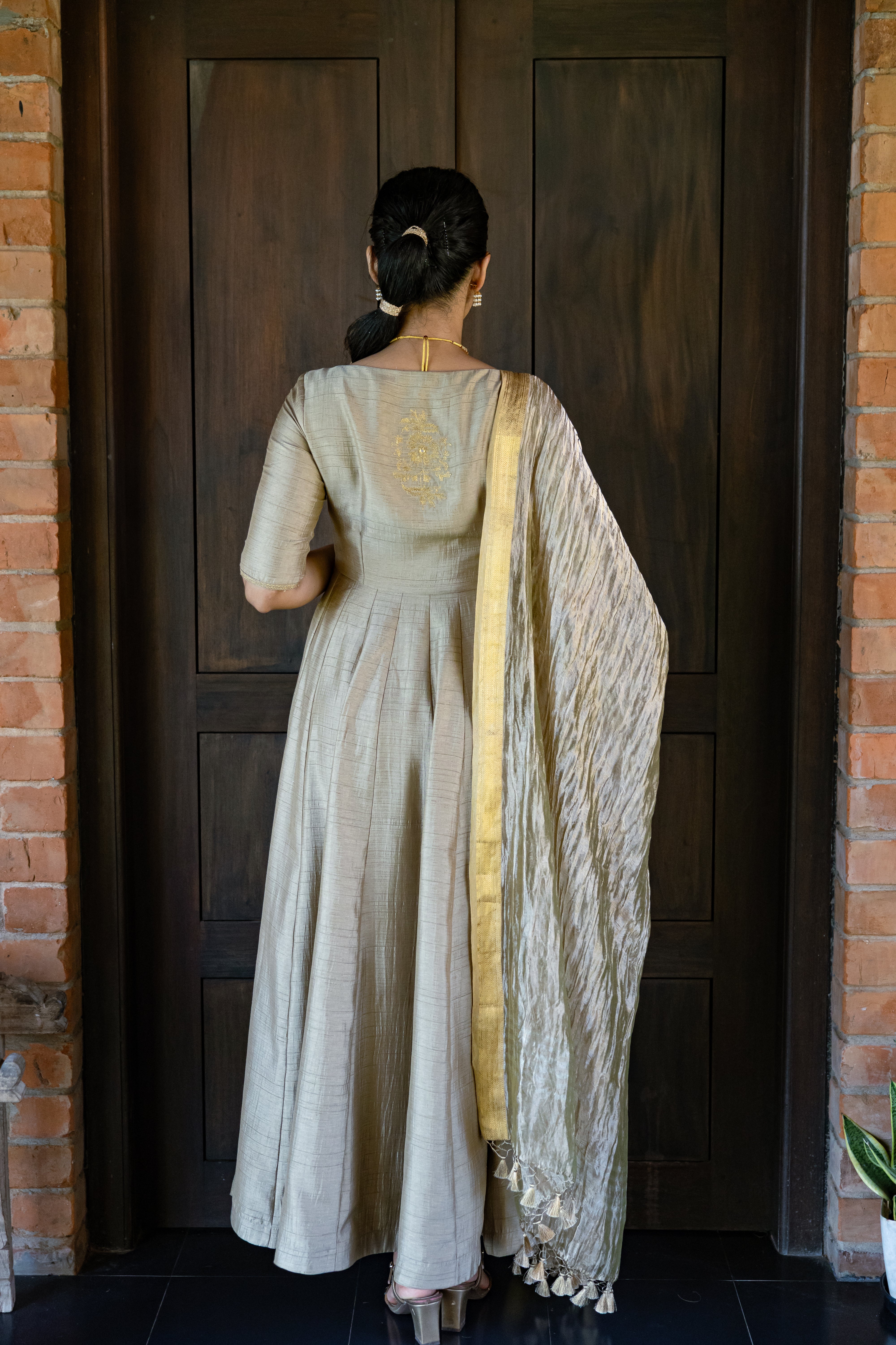 Bronze Emrbroidered Anarkali
