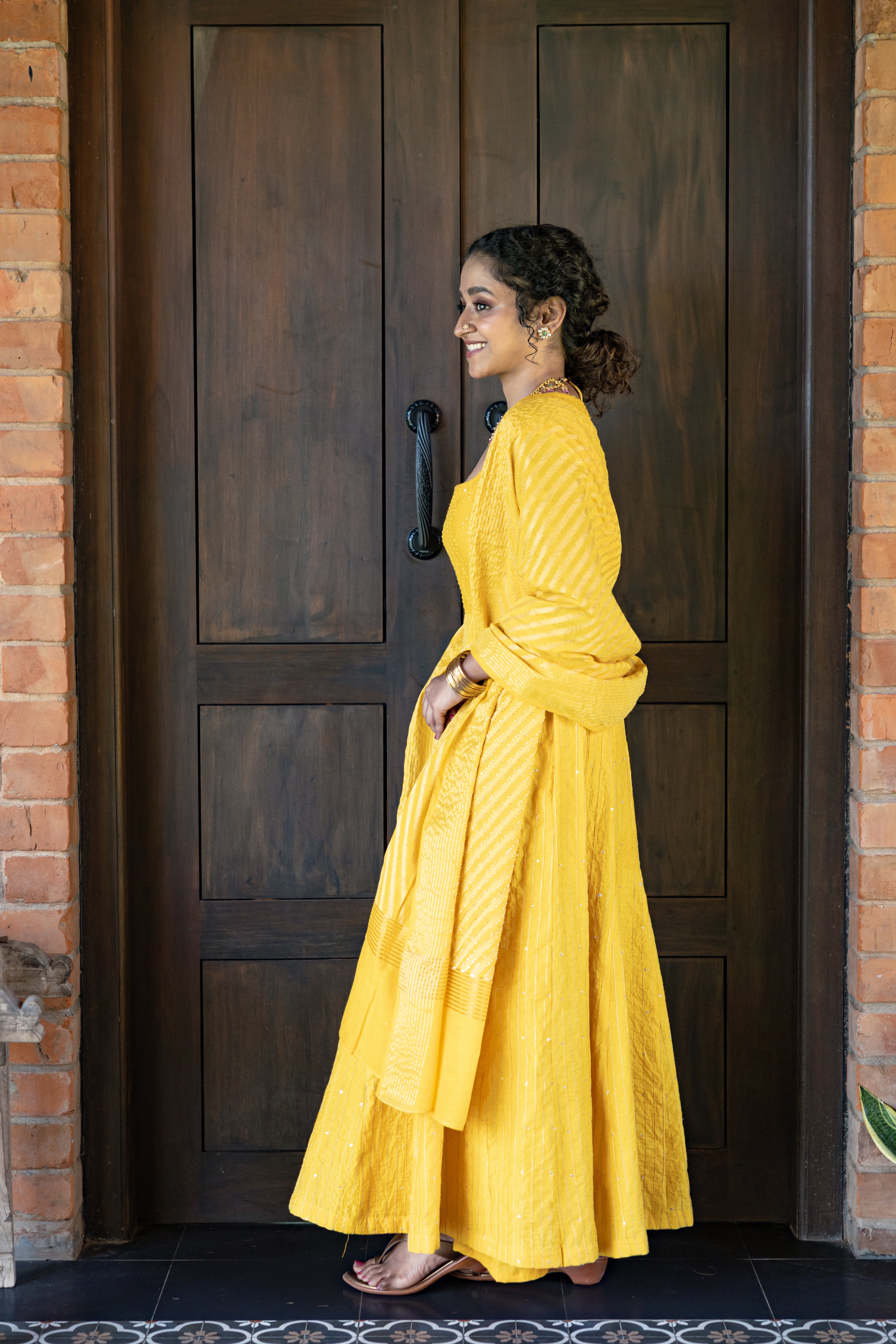 Mustard Yellow Embroidered Anarkali