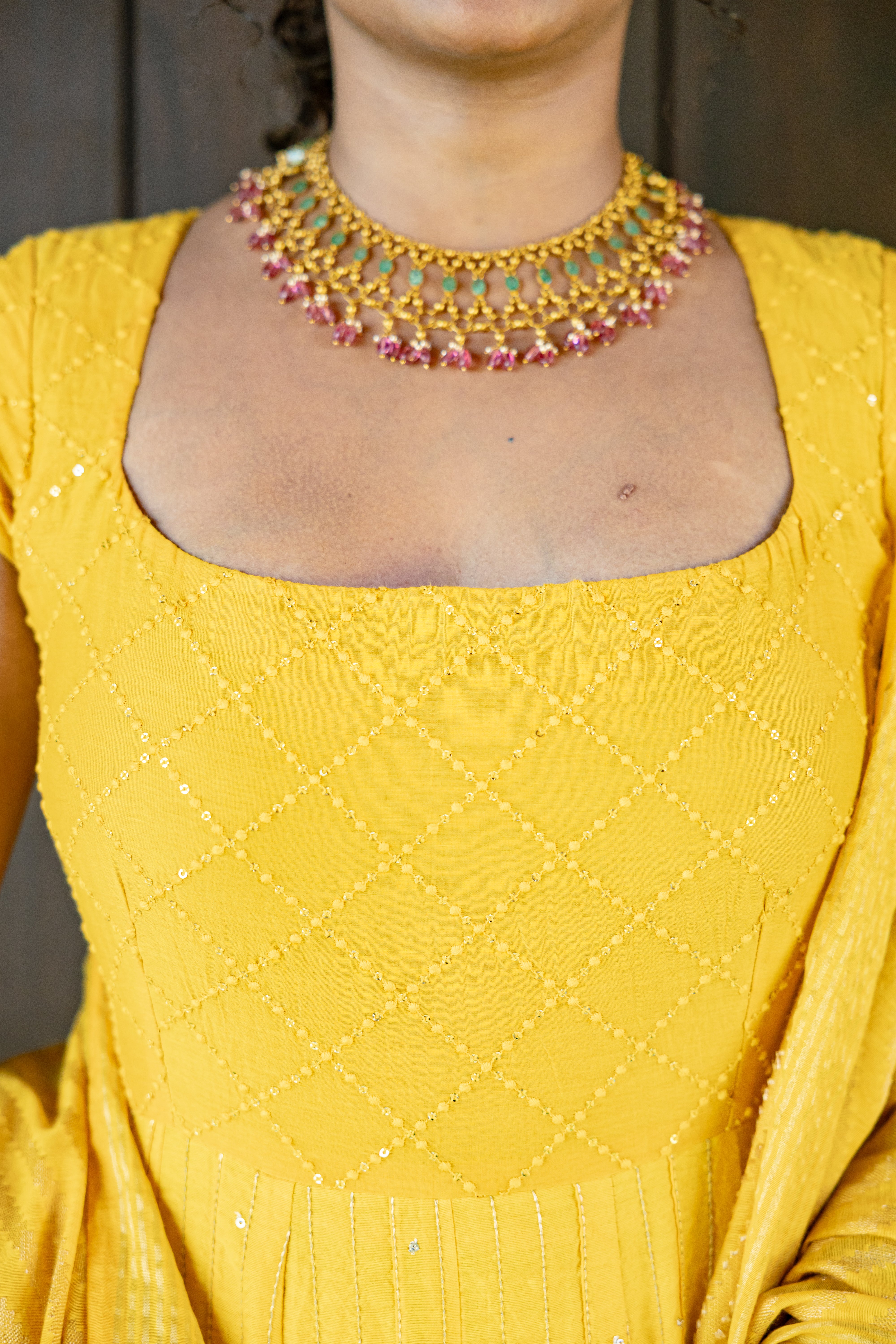 Mustard Yellow Embroidered Anarkali