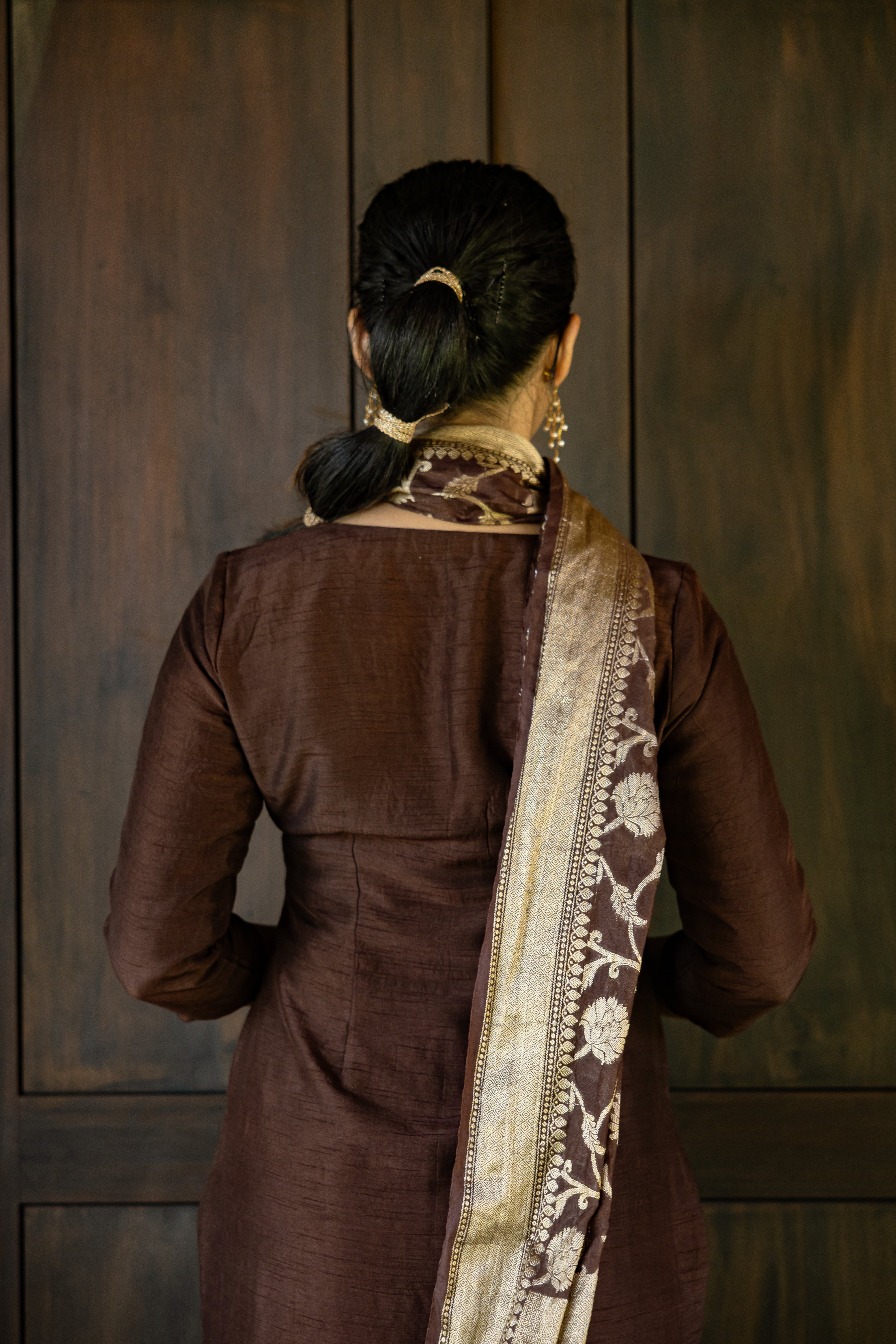 Coffee Brown Embroidered Silk Kurta
