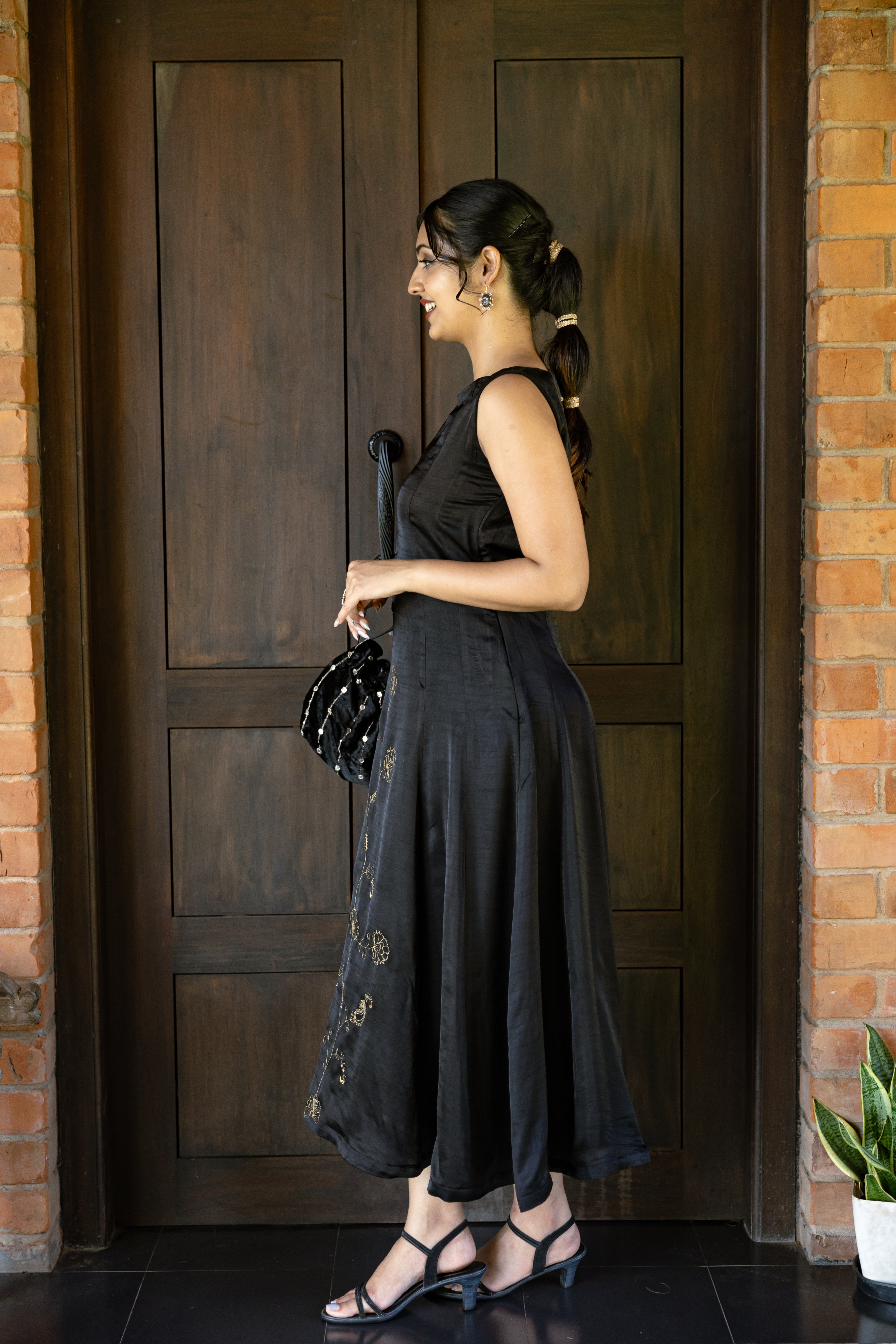 Black and Gold Embroidered Dress