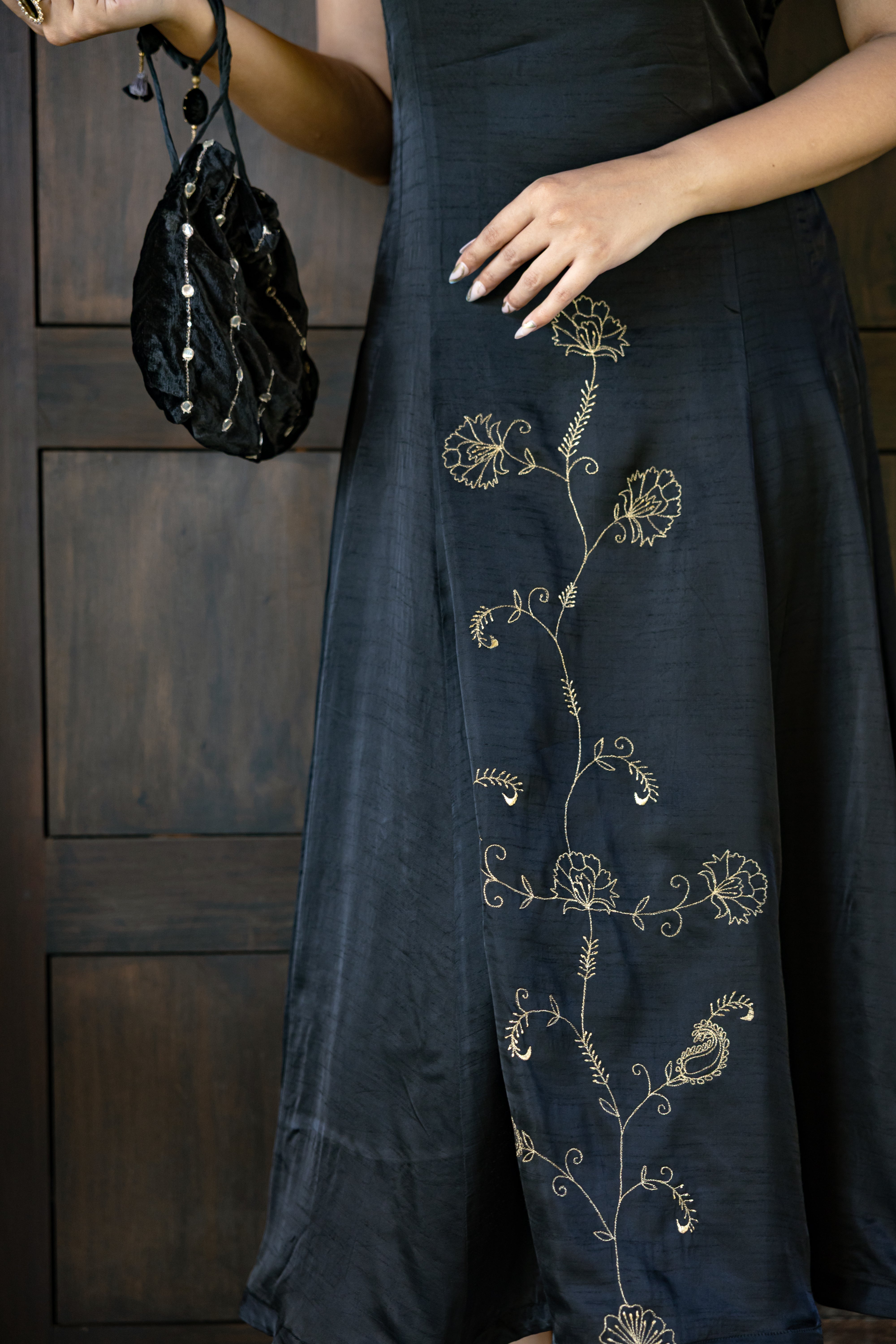 Black and Gold Embroidered Dress