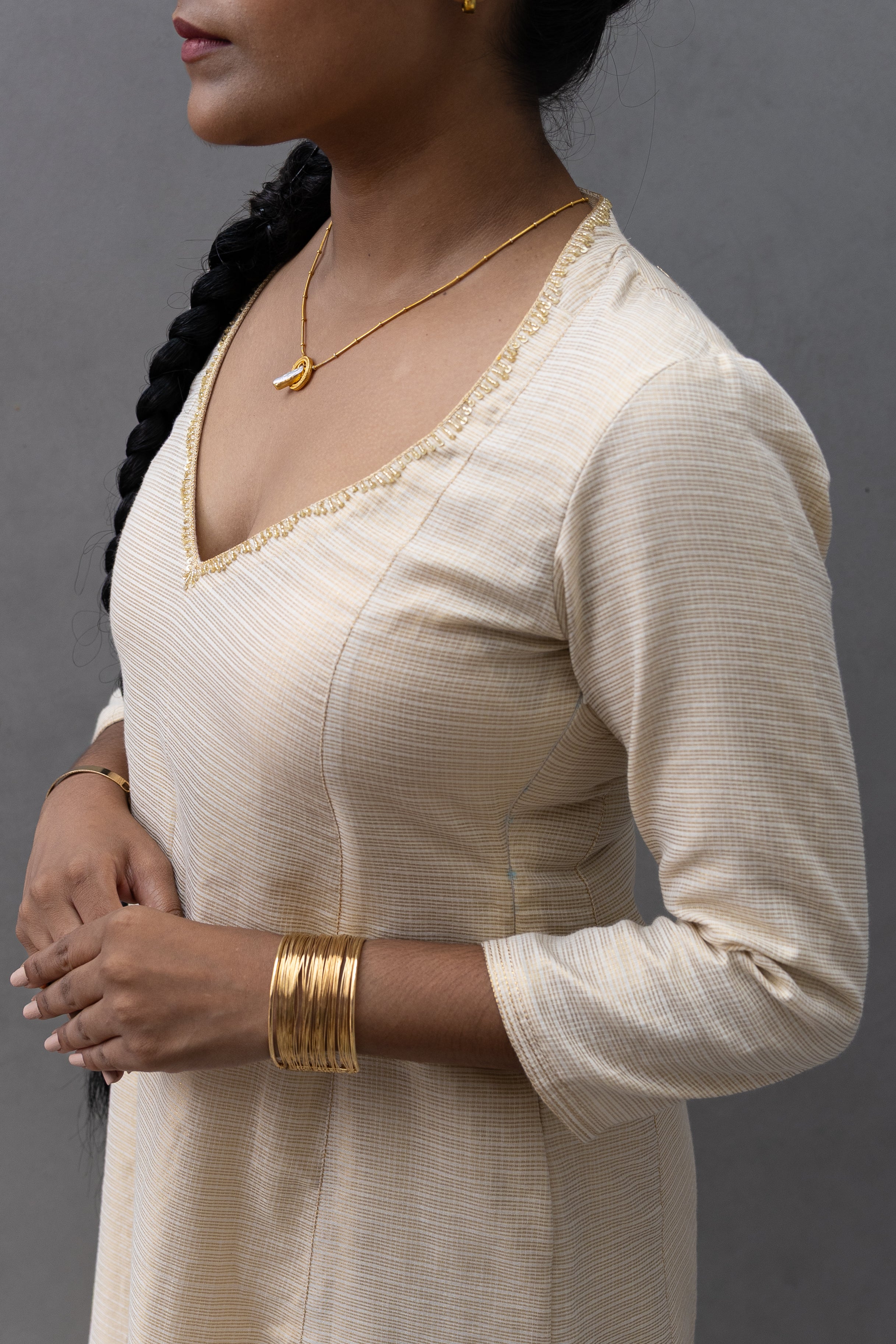 Golden A-Line Anarkali with Hand Embroidery