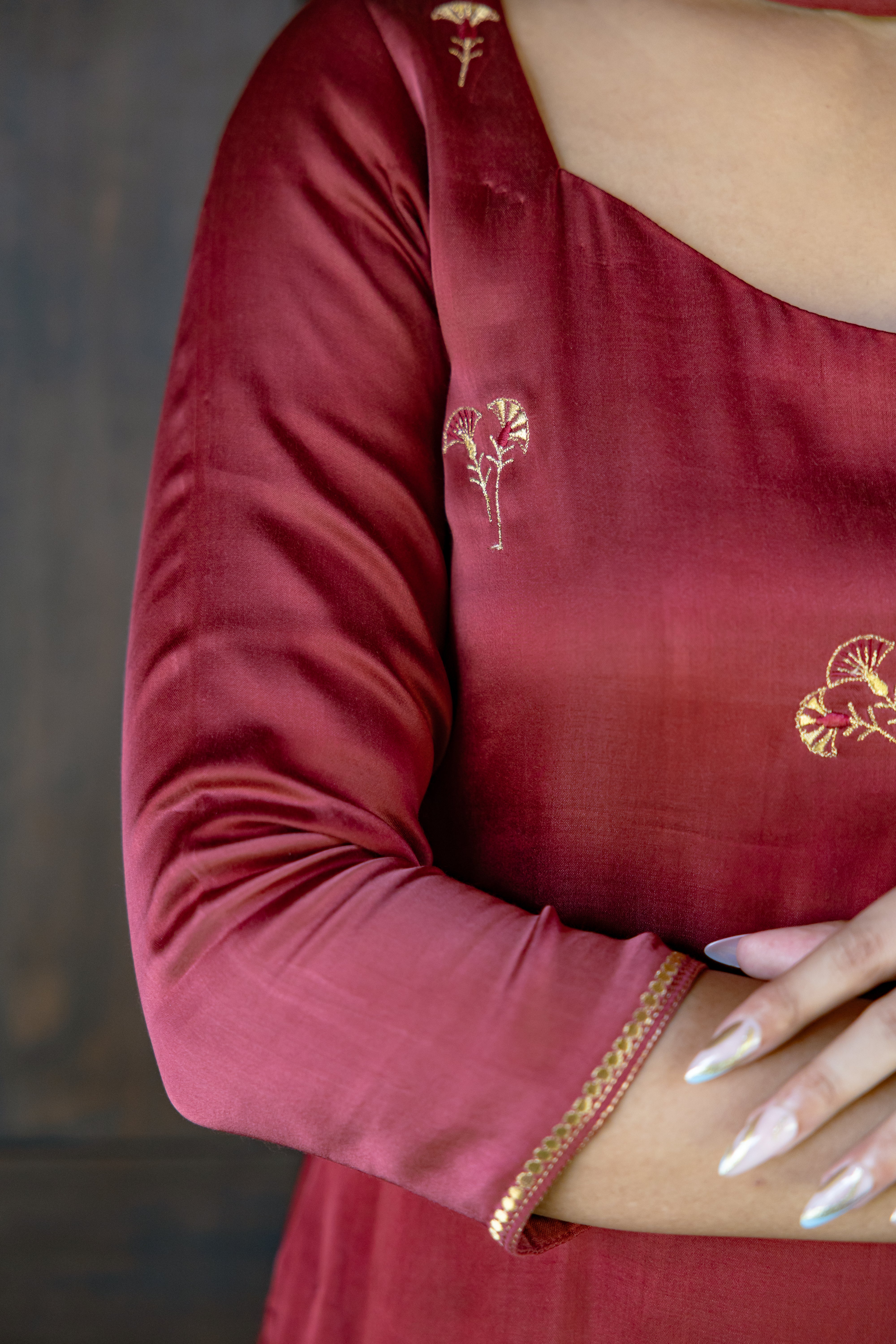 Raspberry Embroidered Kurta