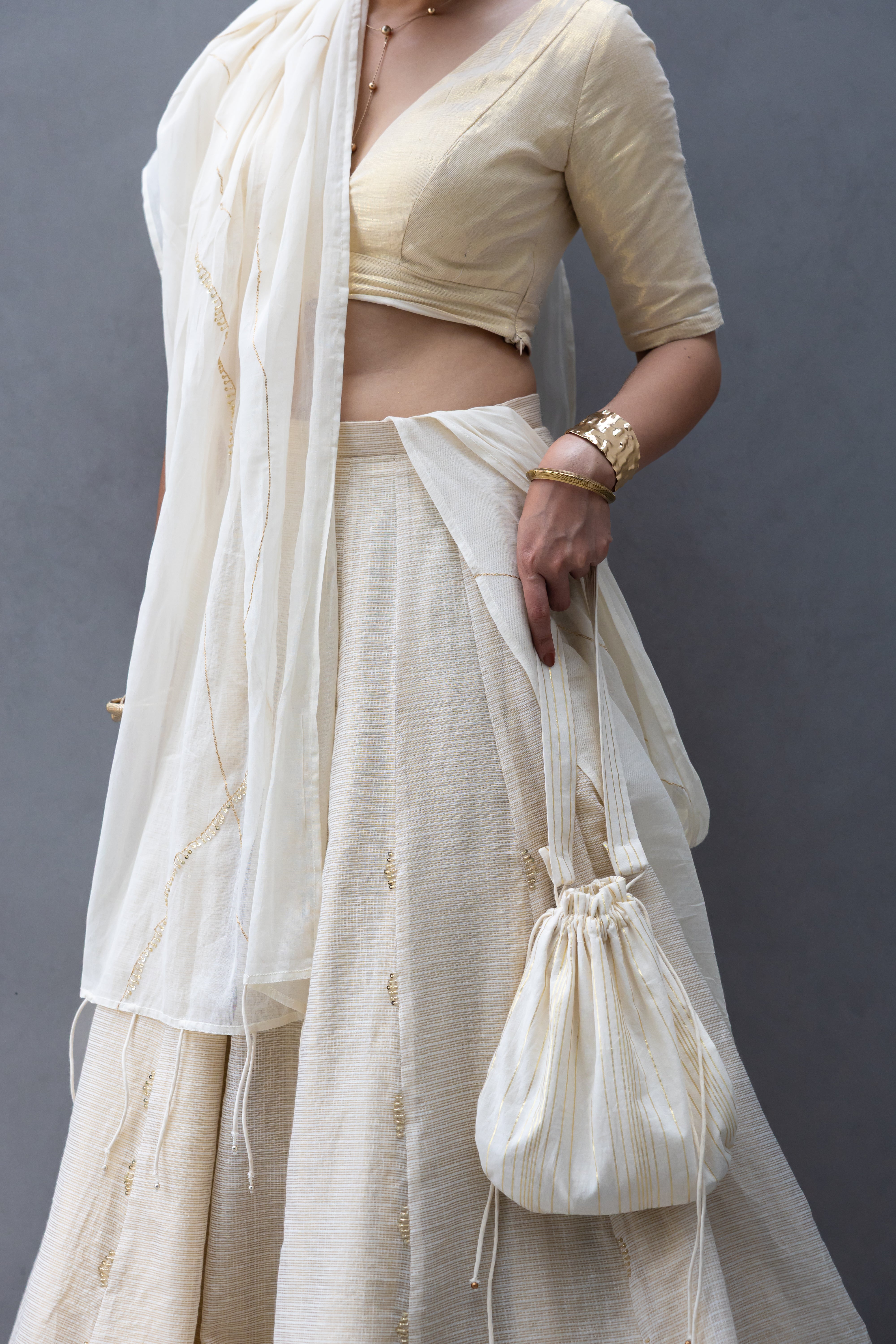 Panelled Skirt with Hand Embroidered Dupatta