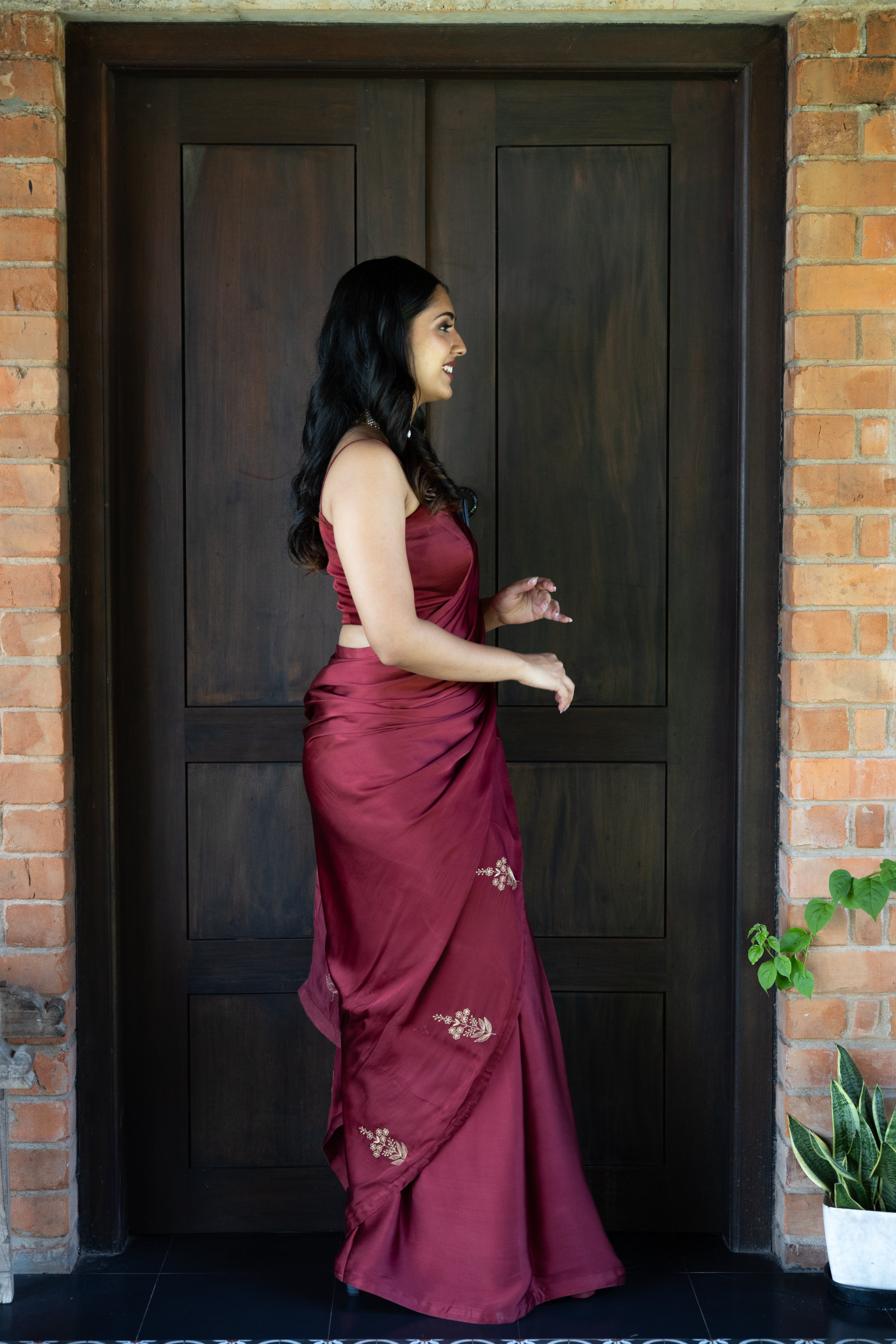 Raspberry Embroidered Saree