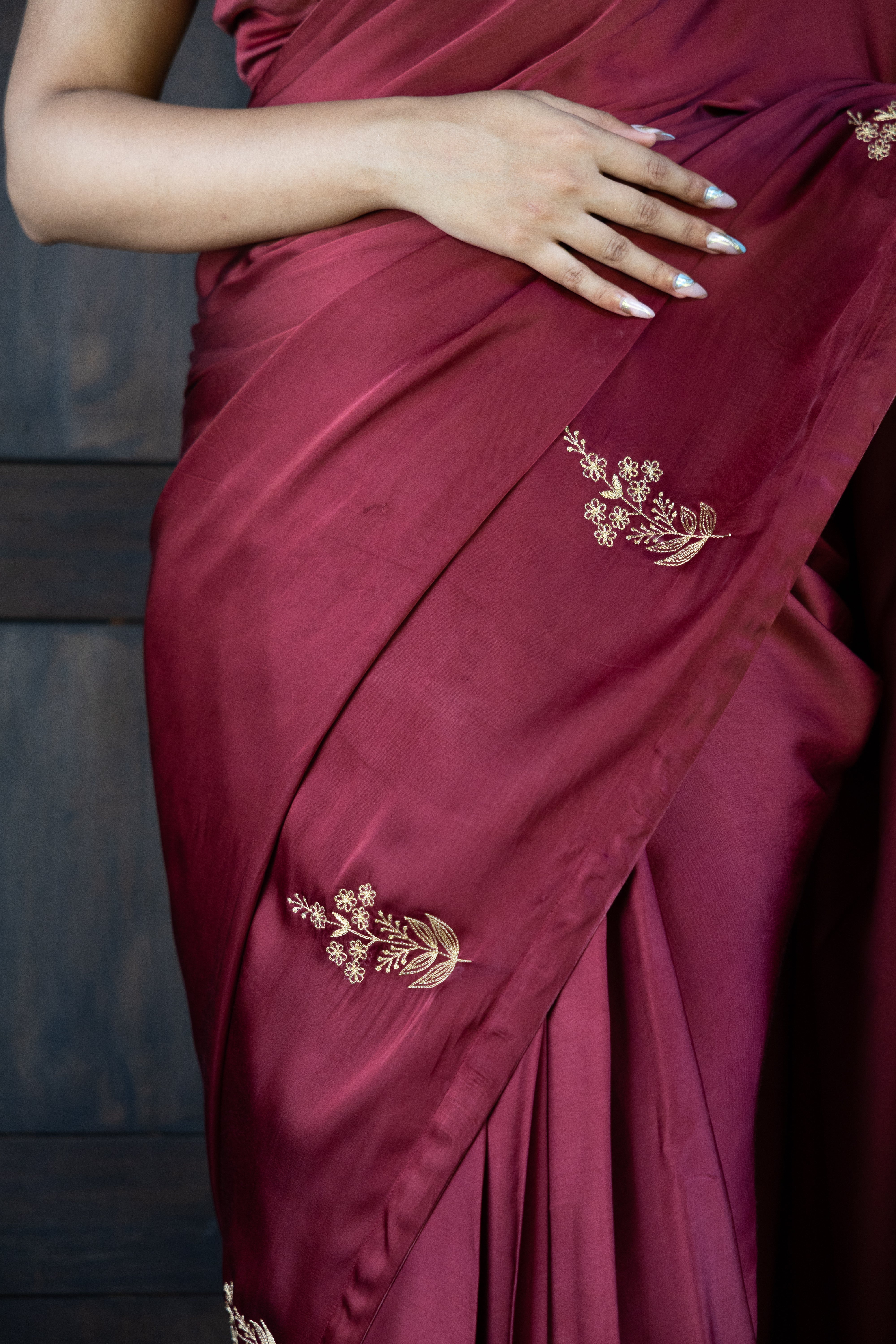 Raspberry Embroidered Saree