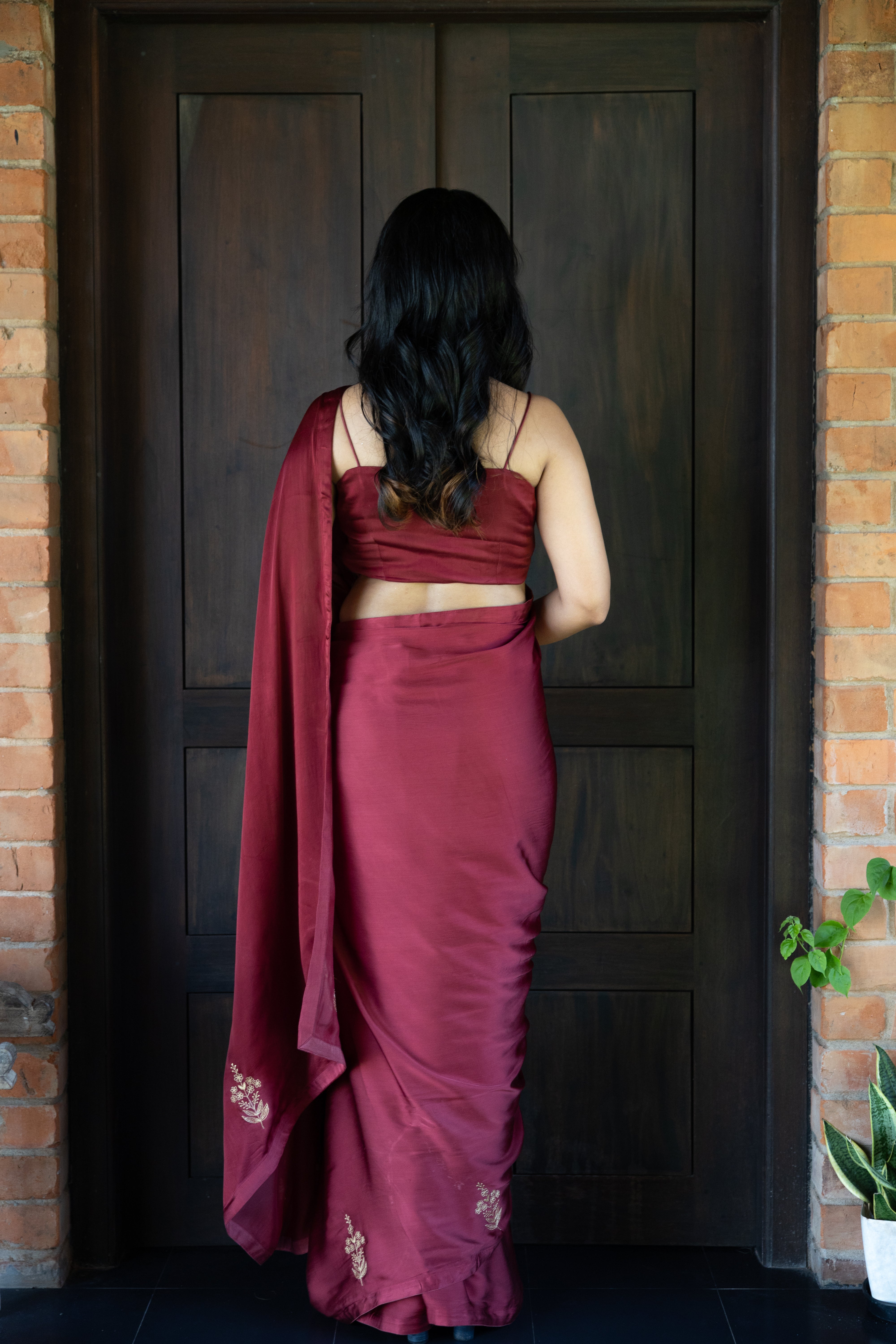 Raspberry Embroidered Saree