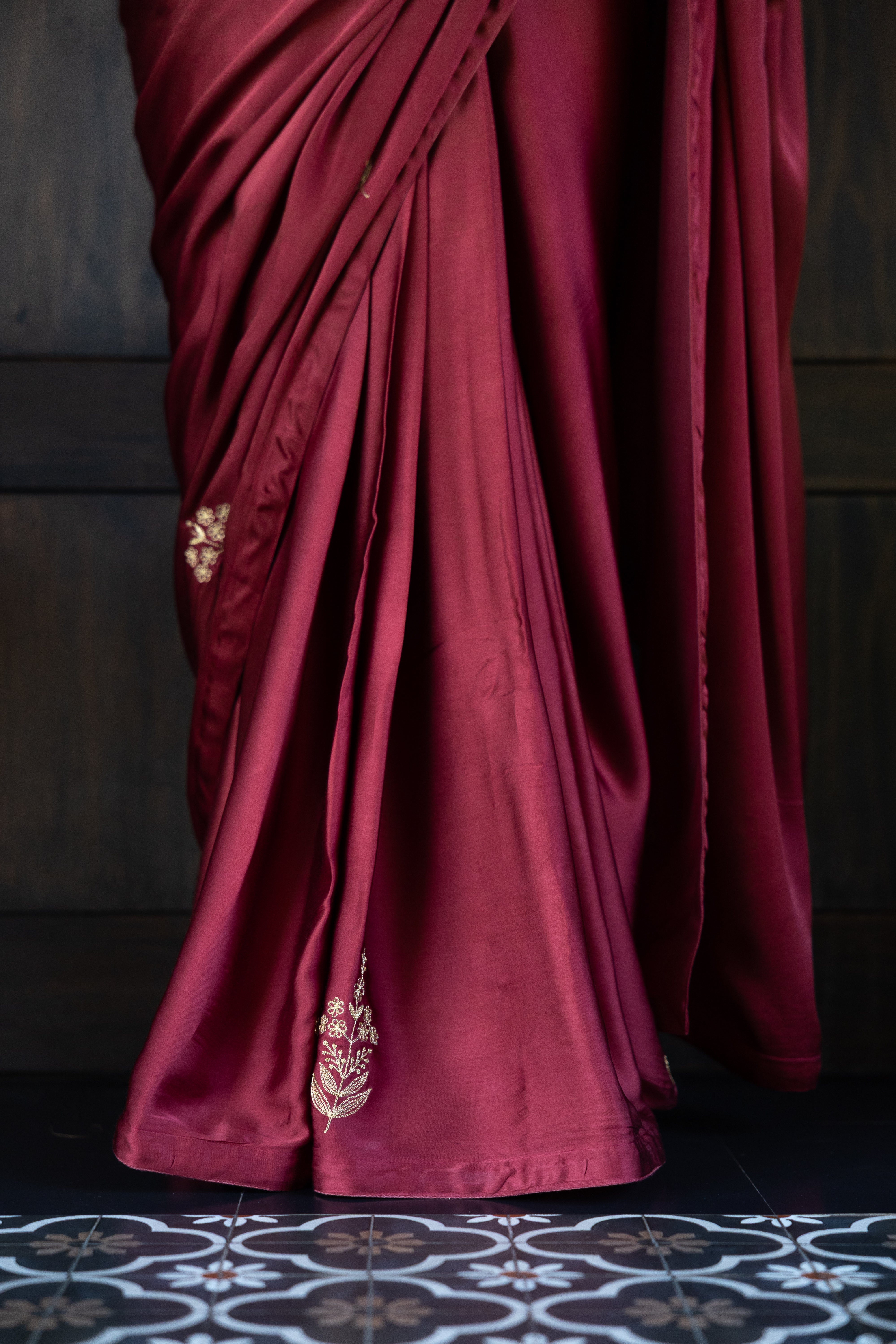 Raspberry Embroidered Saree