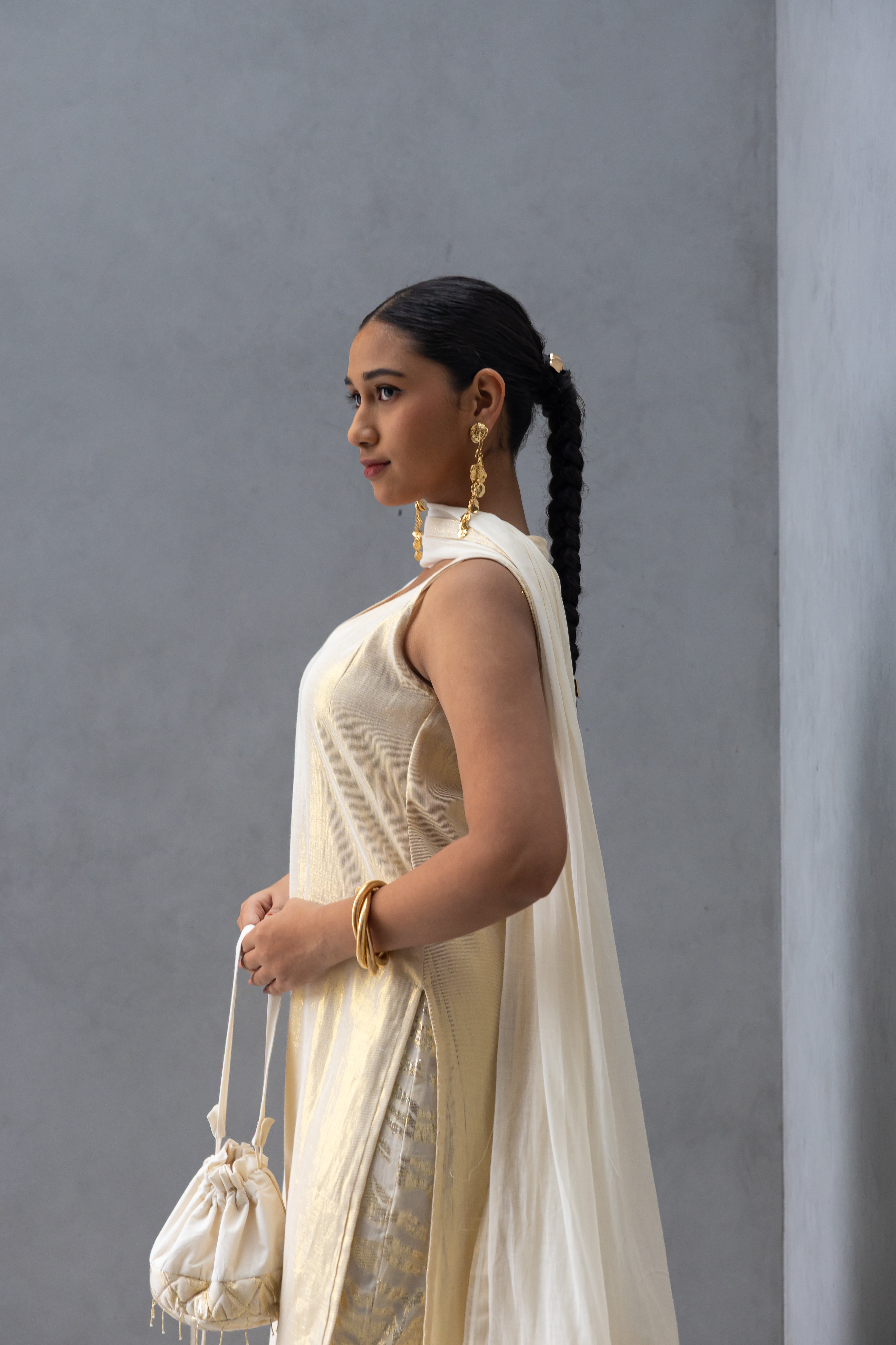 Golden Kurta with Fit and Flare Bottom