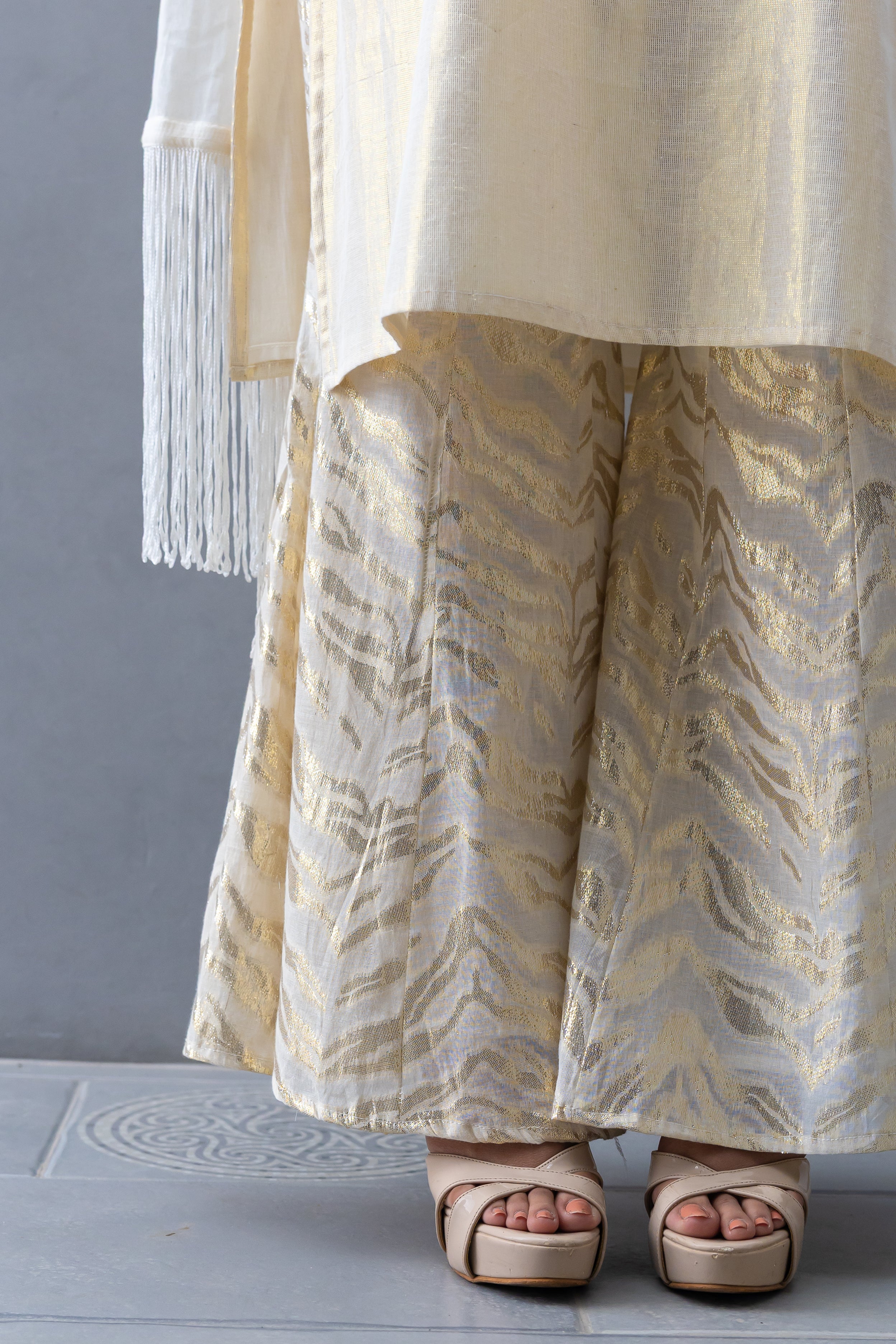 Golden Kurta with Fit and Flare Bottom