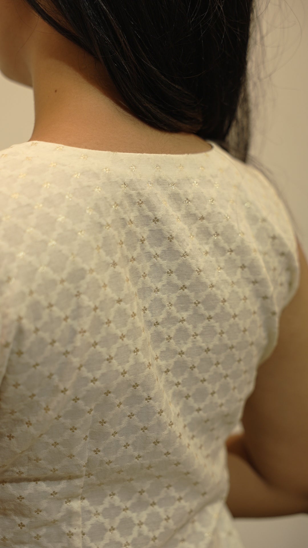 Sleek V Neck Off White Chanderi Silk Kurta