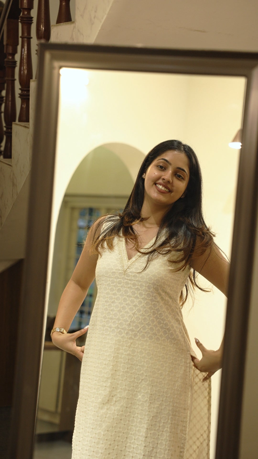 Sleek V Neck Off White Chanderi Silk Kurta