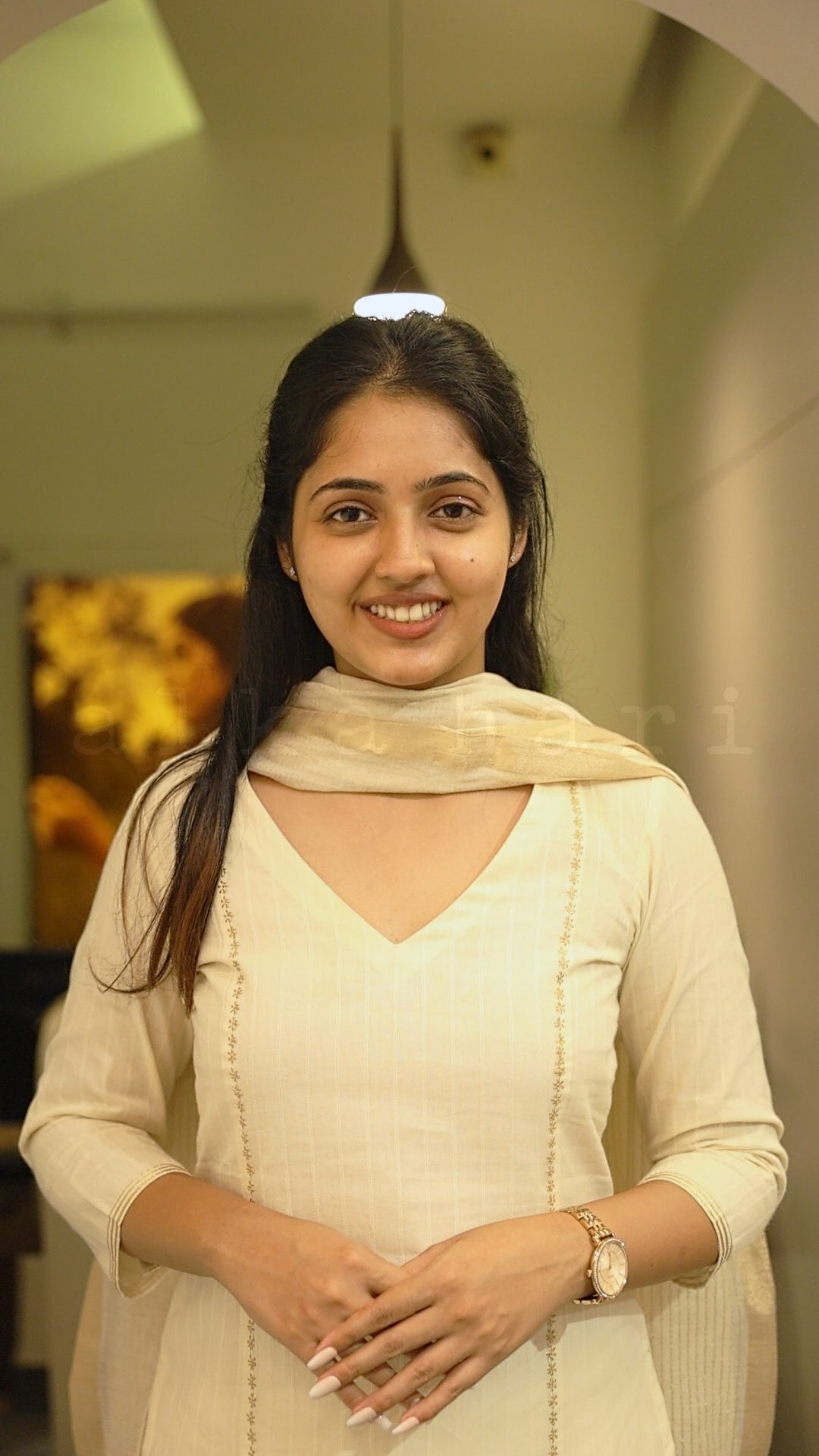 Off White Golden Floral Embroidered Kurta