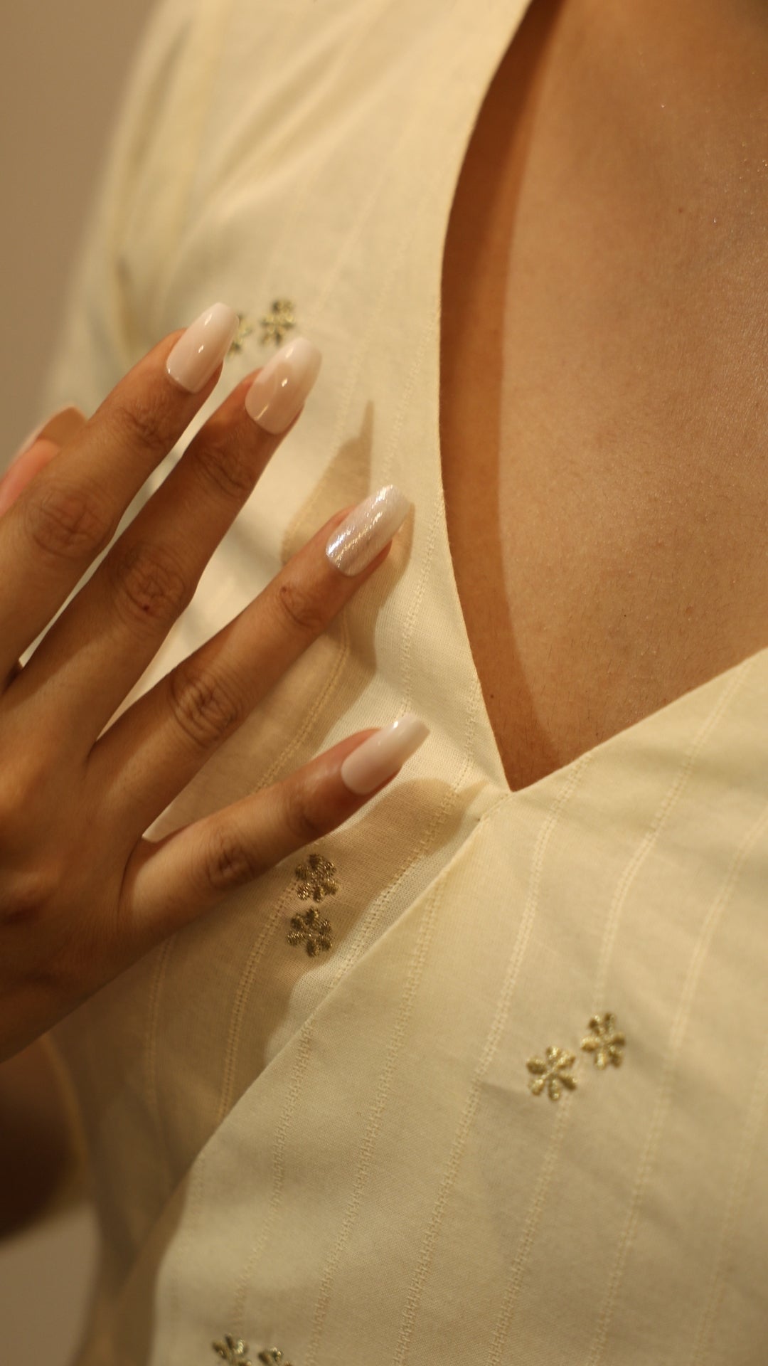 Off White Golden Floral Embroidered Anarkali