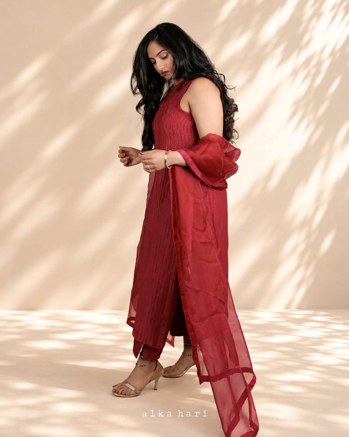 Raspberry Pink Pintucks Kurta