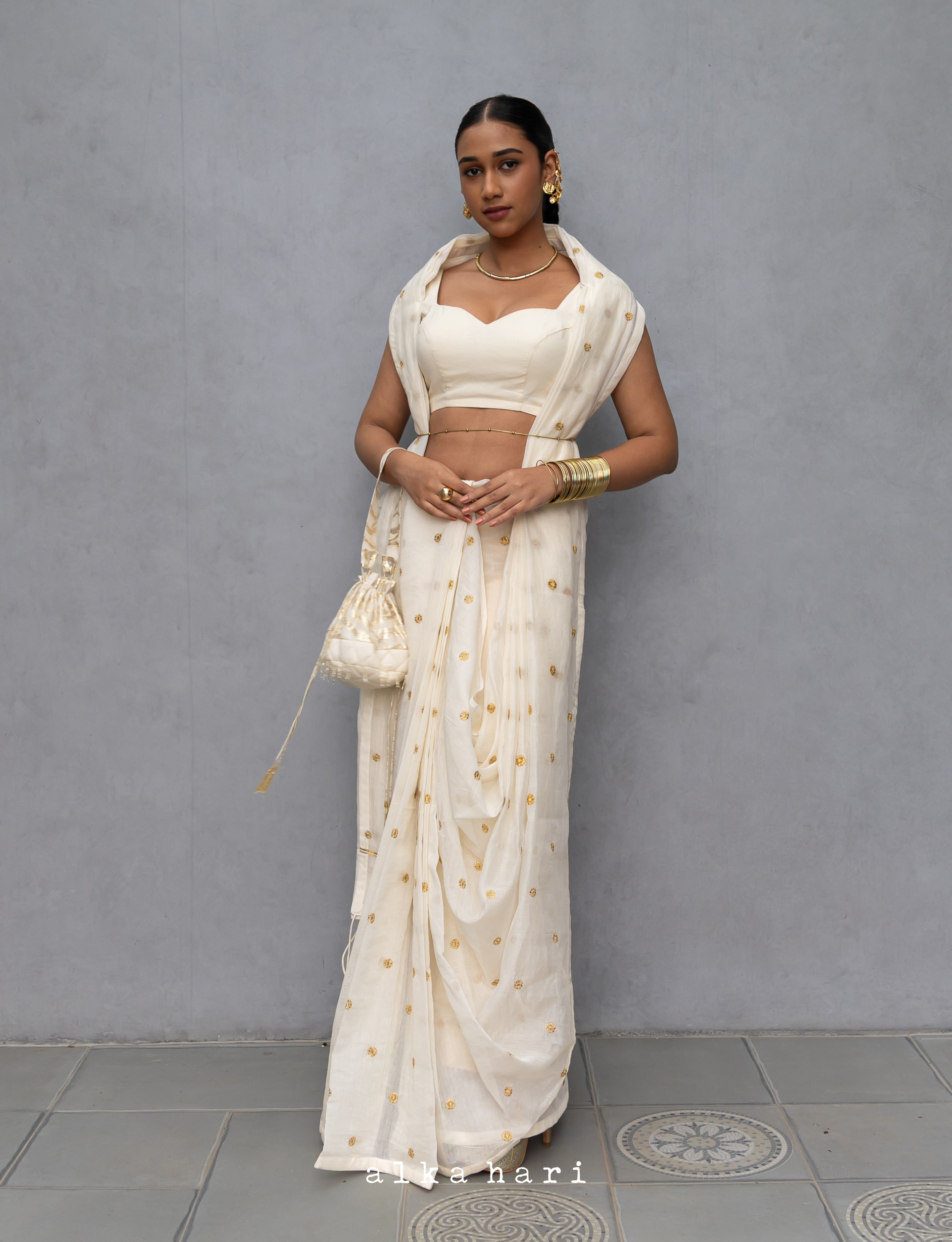 Silk Saree with Embroidered Buttas