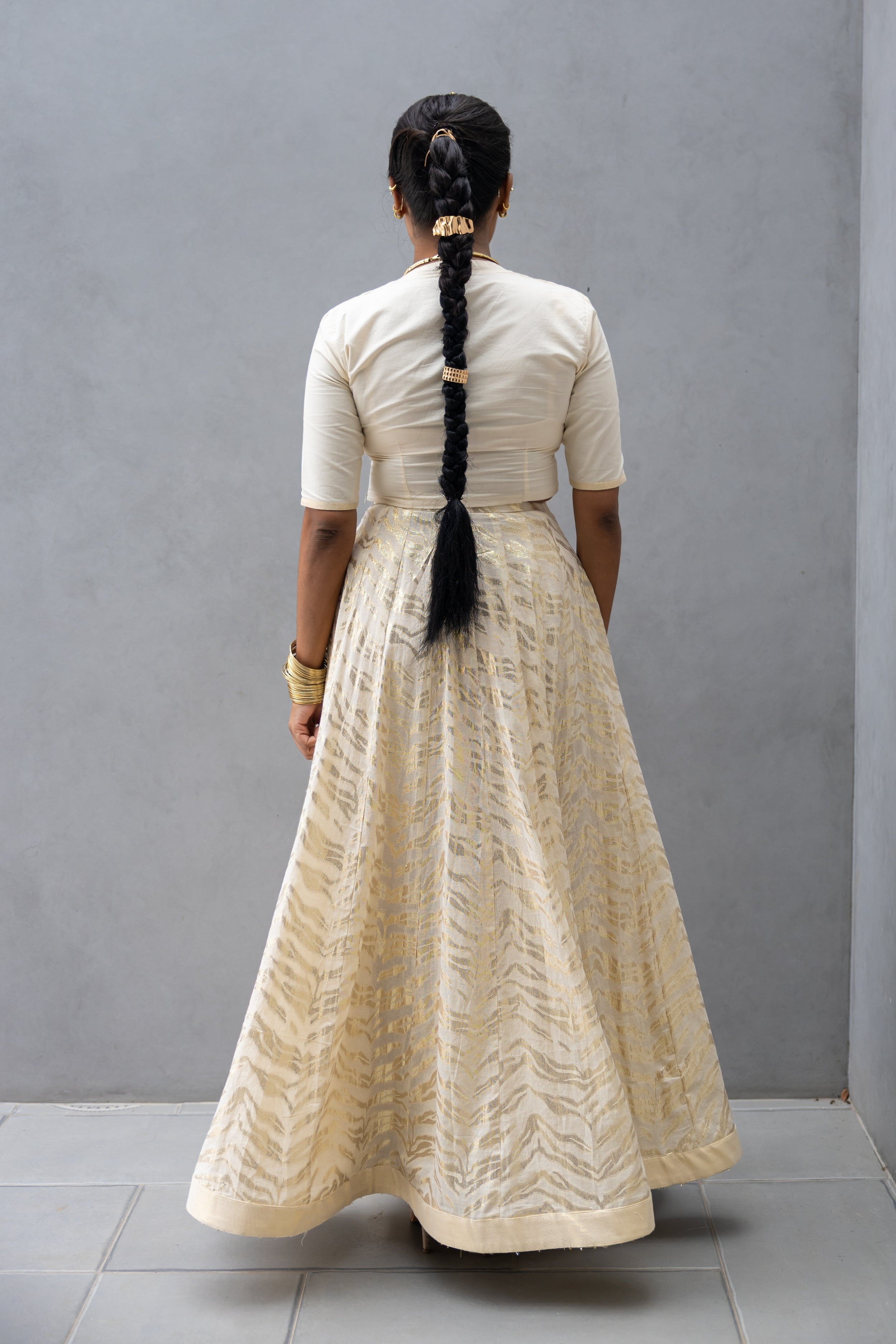 Woven Skirt with Edgy Blouse