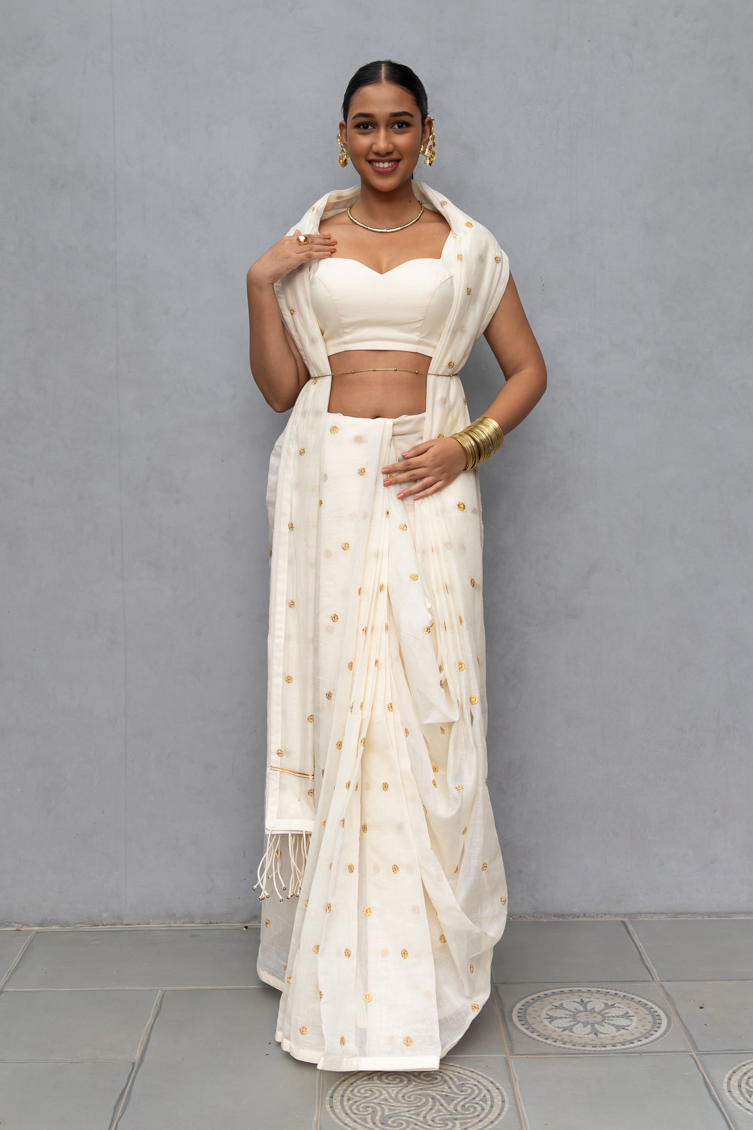 Silk Saree with Embroidered Buttas