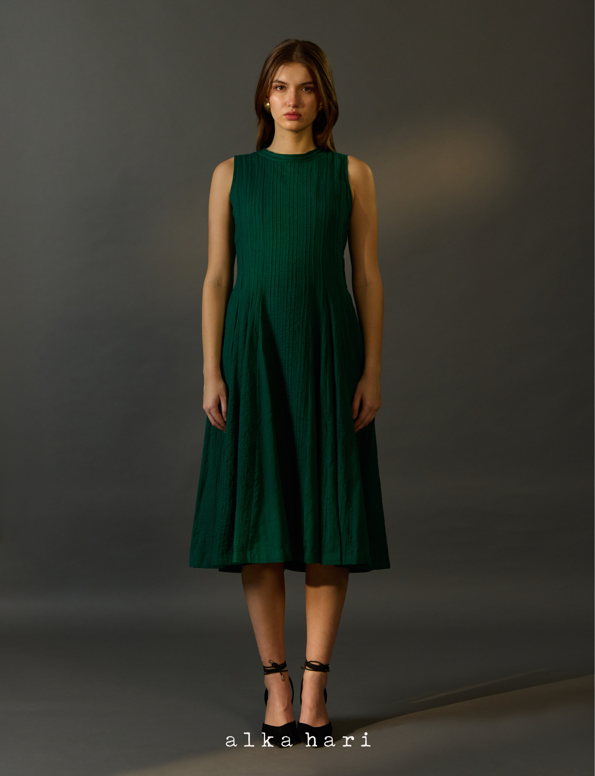 Dark Green Pintuck Dress