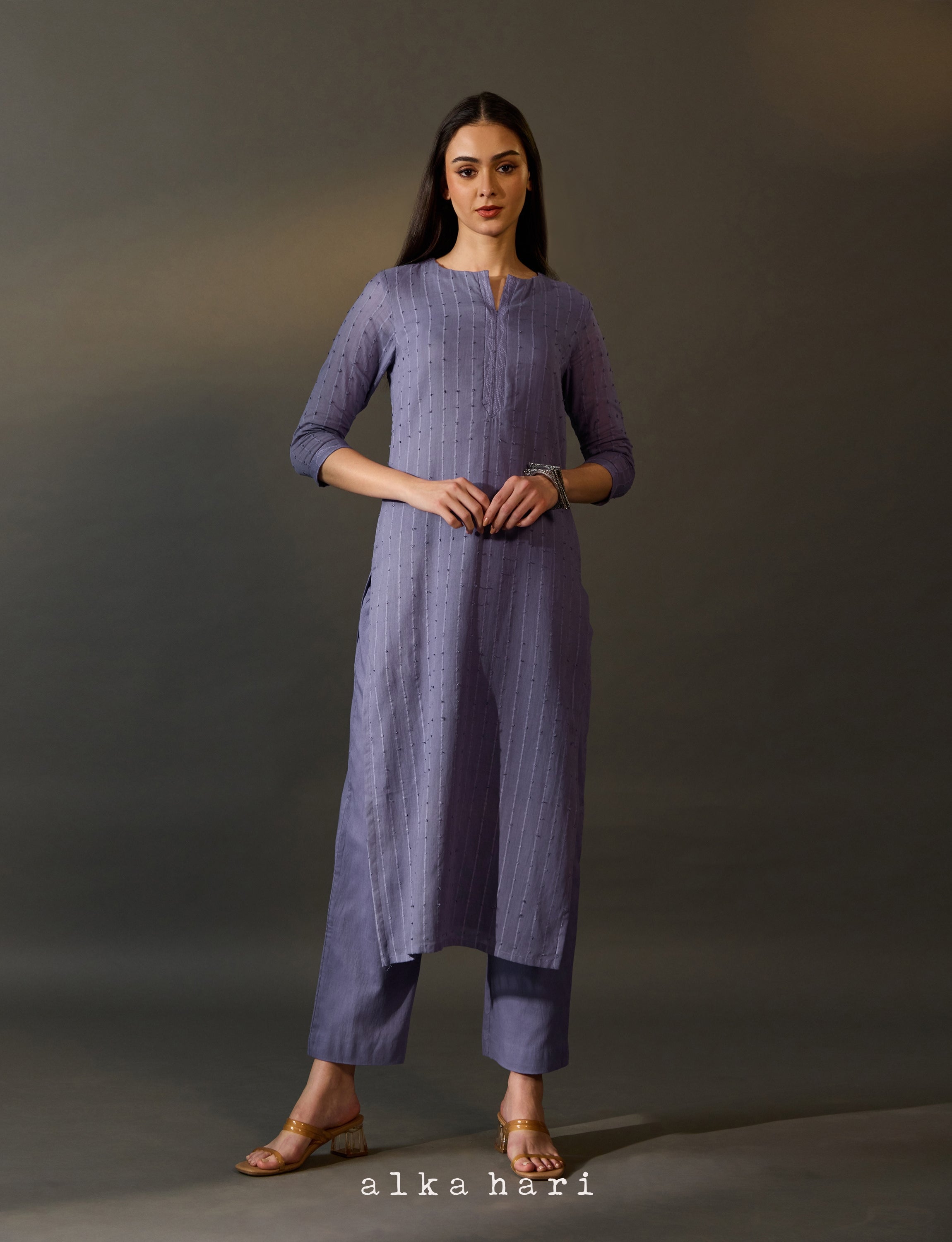 Purple Grey Swiss Dot Kurta