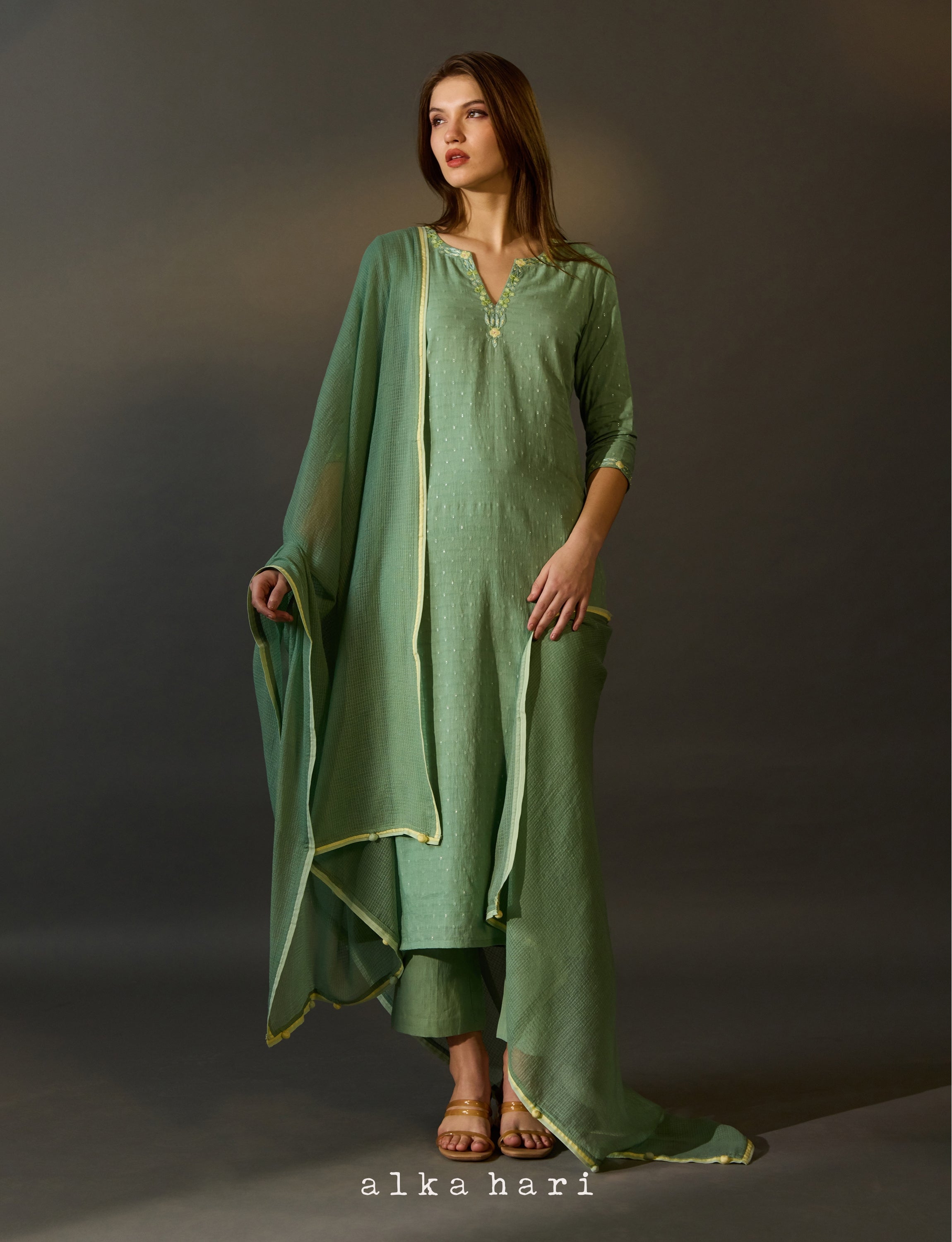Pastel Green Kurta with Embroidery