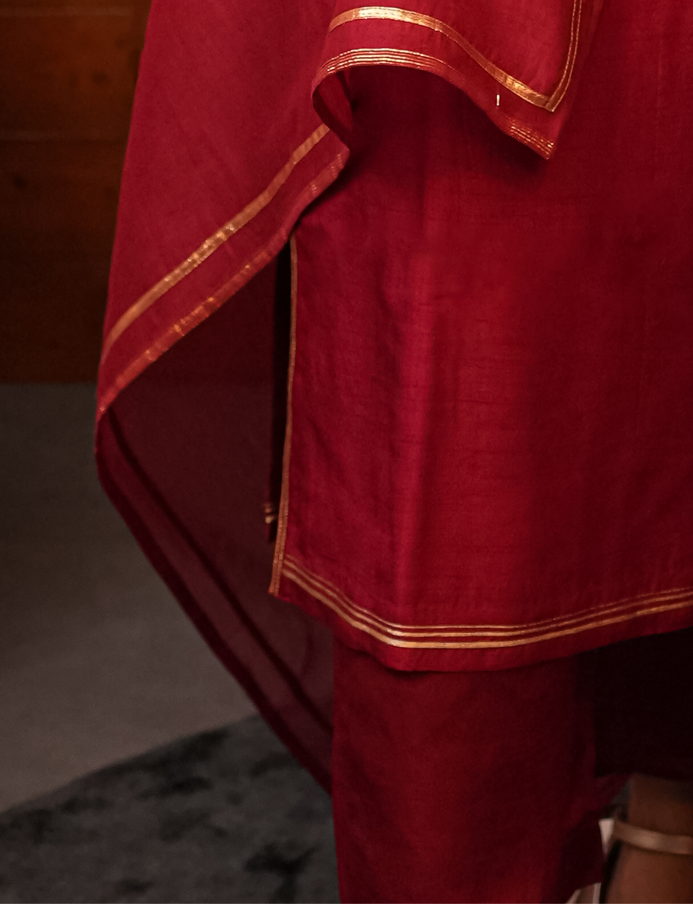 Red Art Dupion Silk Pants