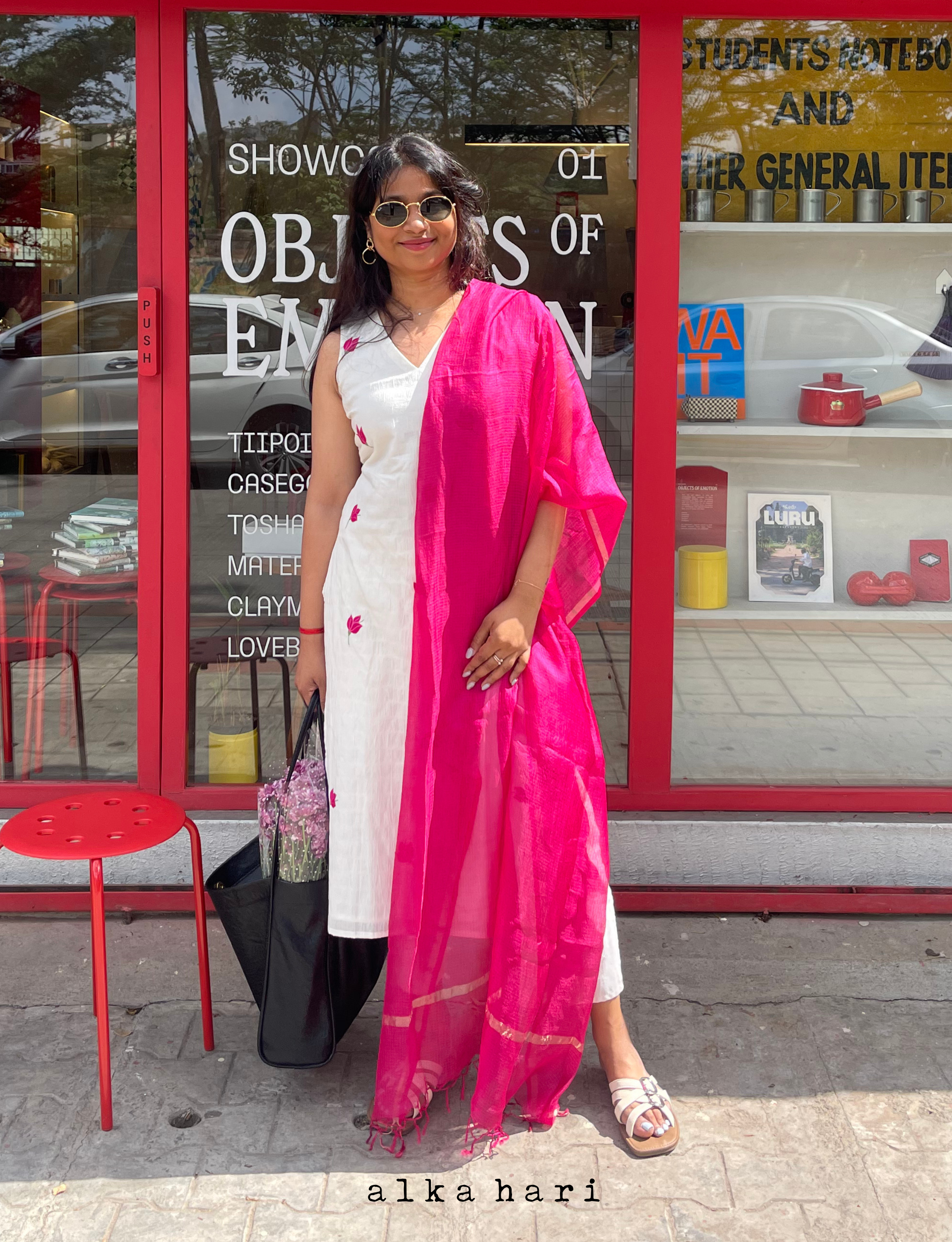 White Hand Embroidered Floral Kurta