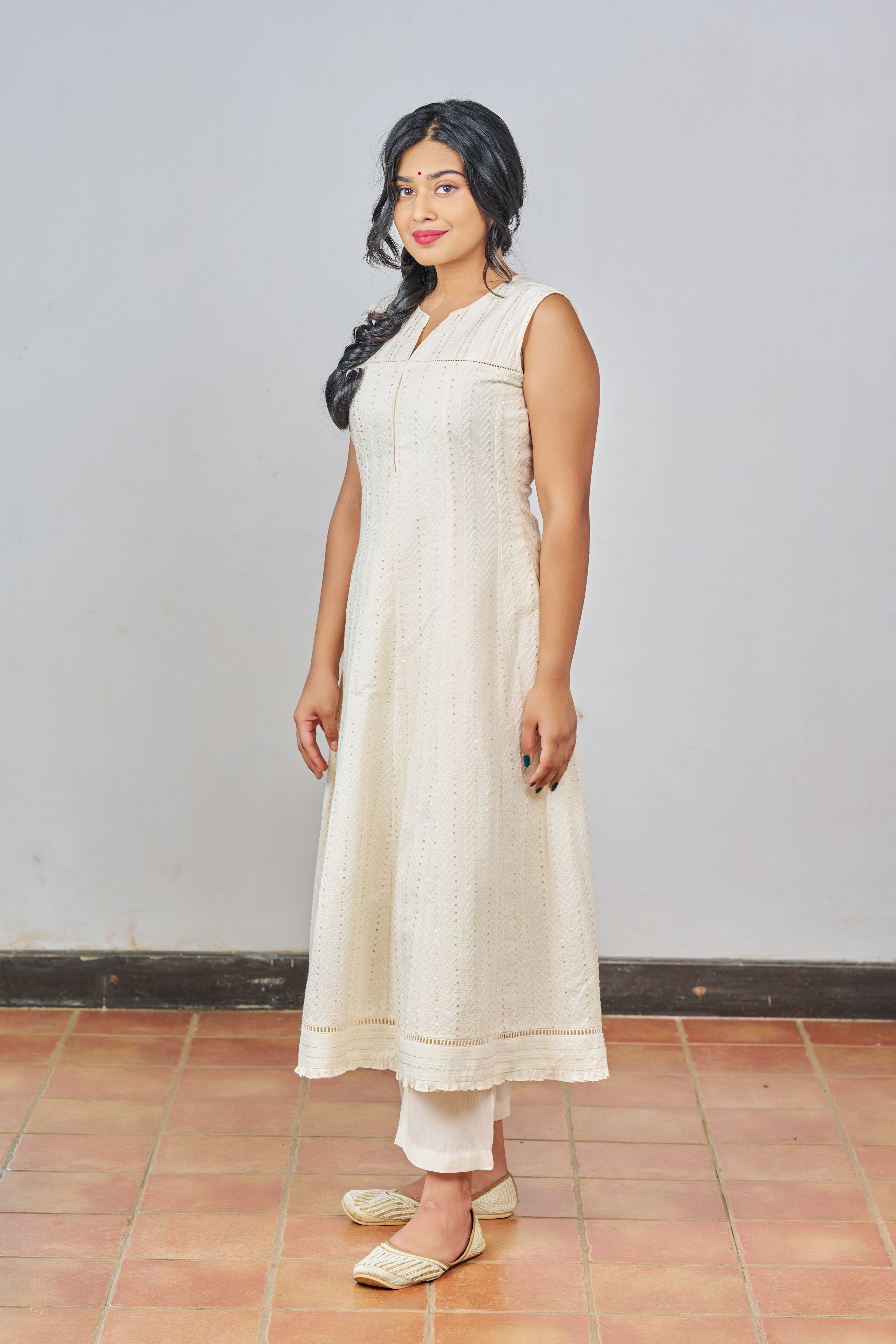 Off White Embroidered Yoke Anarkali