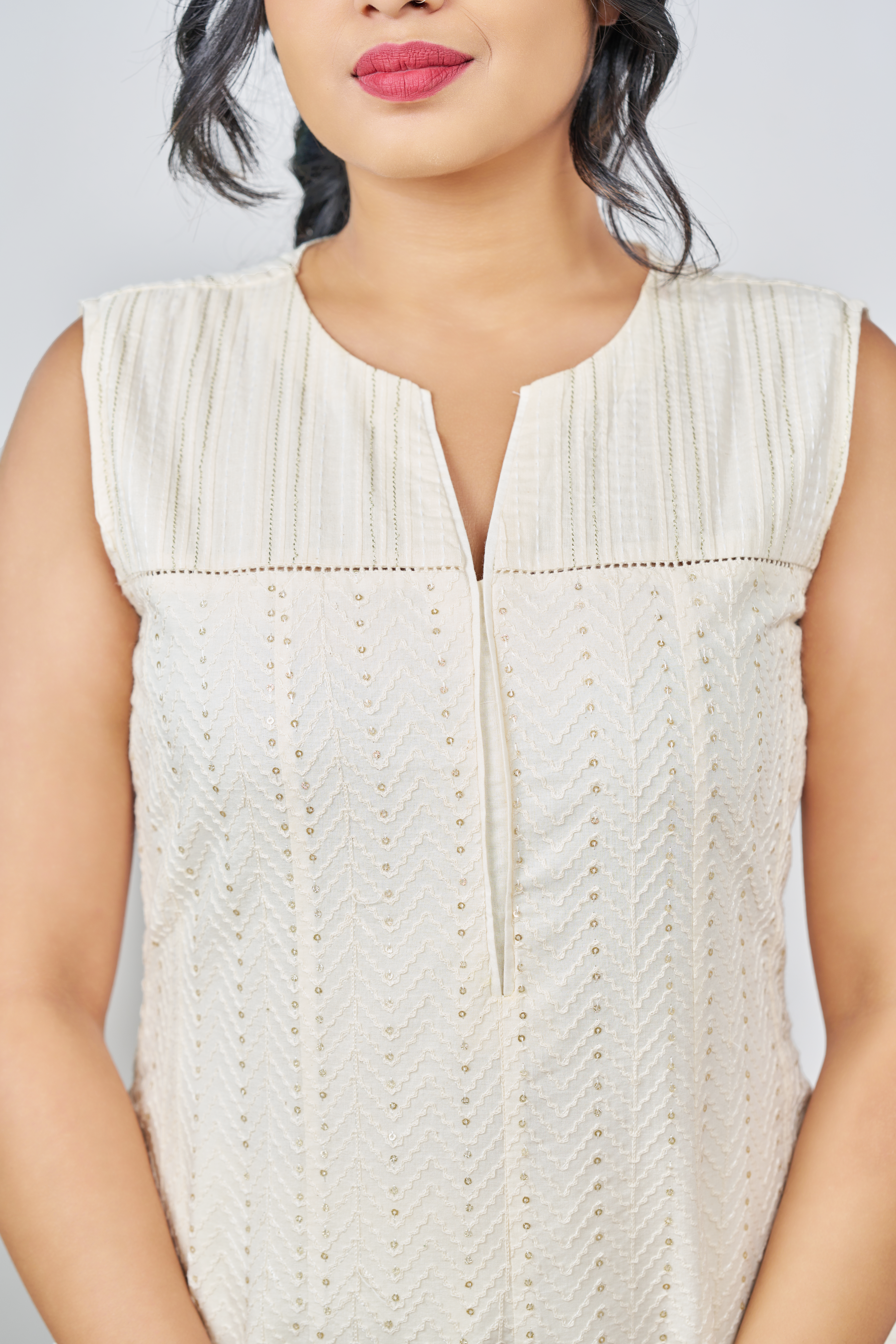 Off White Embroidered Yoke Anarkali