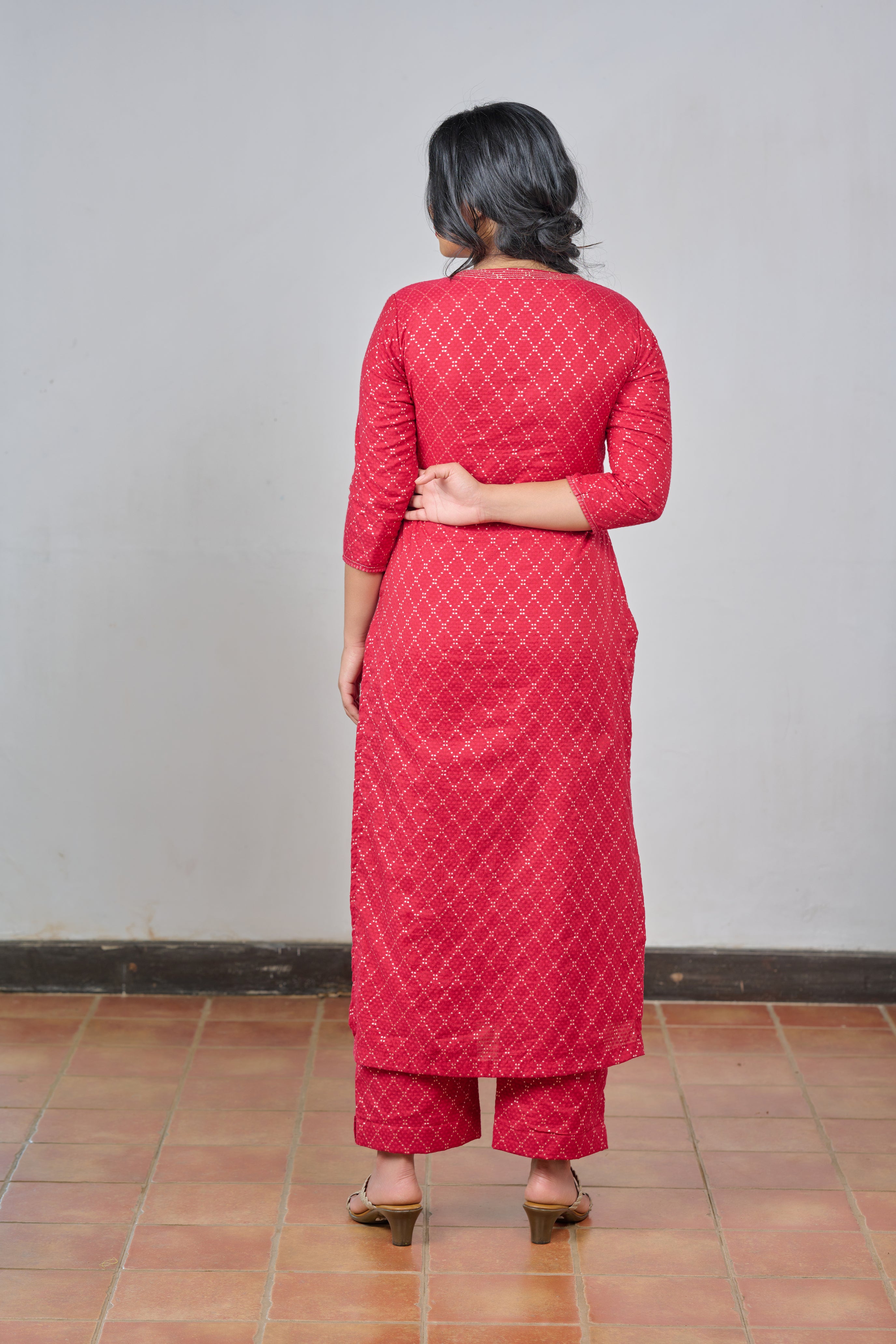 Red Printed Chanderi Silk Kurta