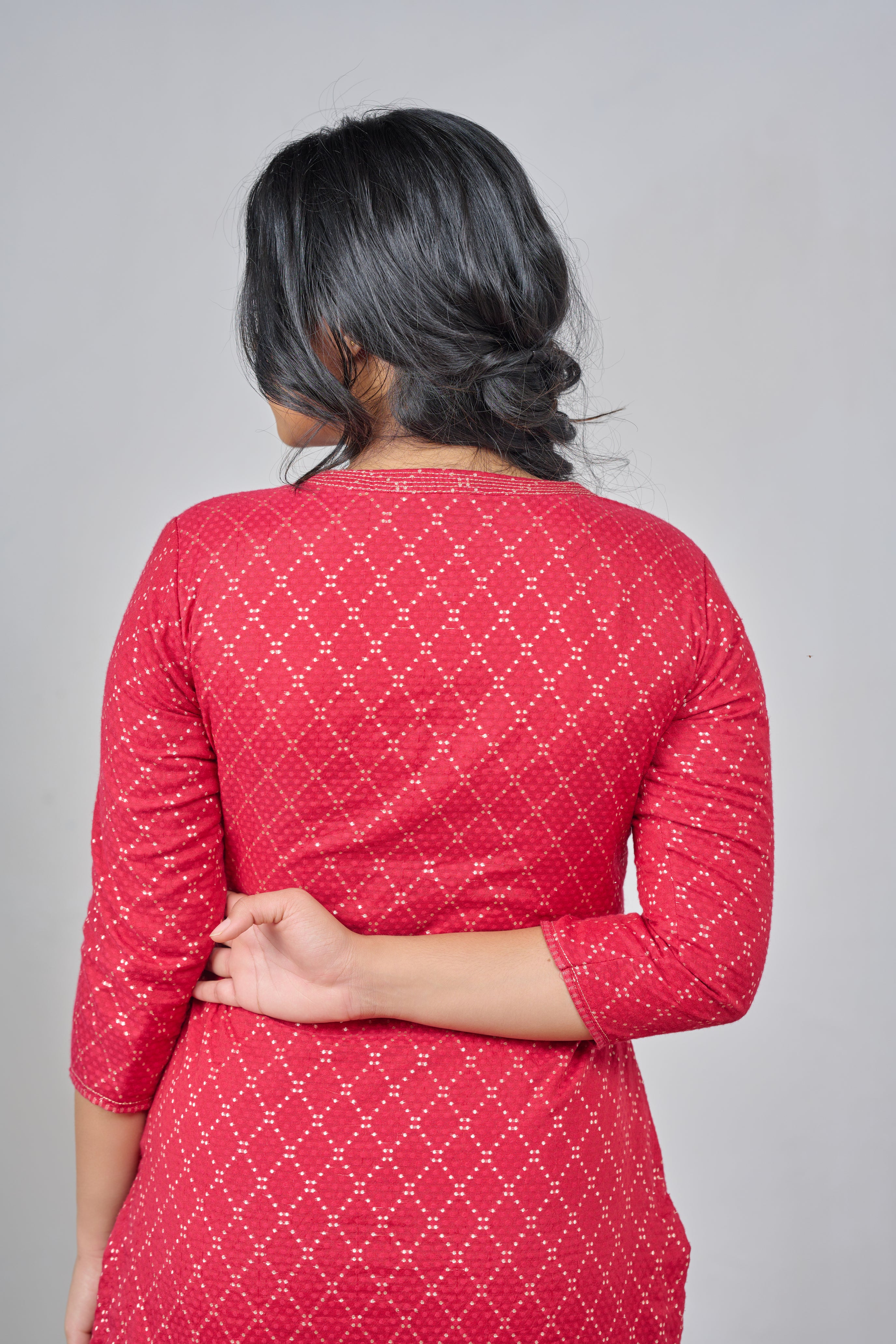Red Printed Chanderi Silk Kurta